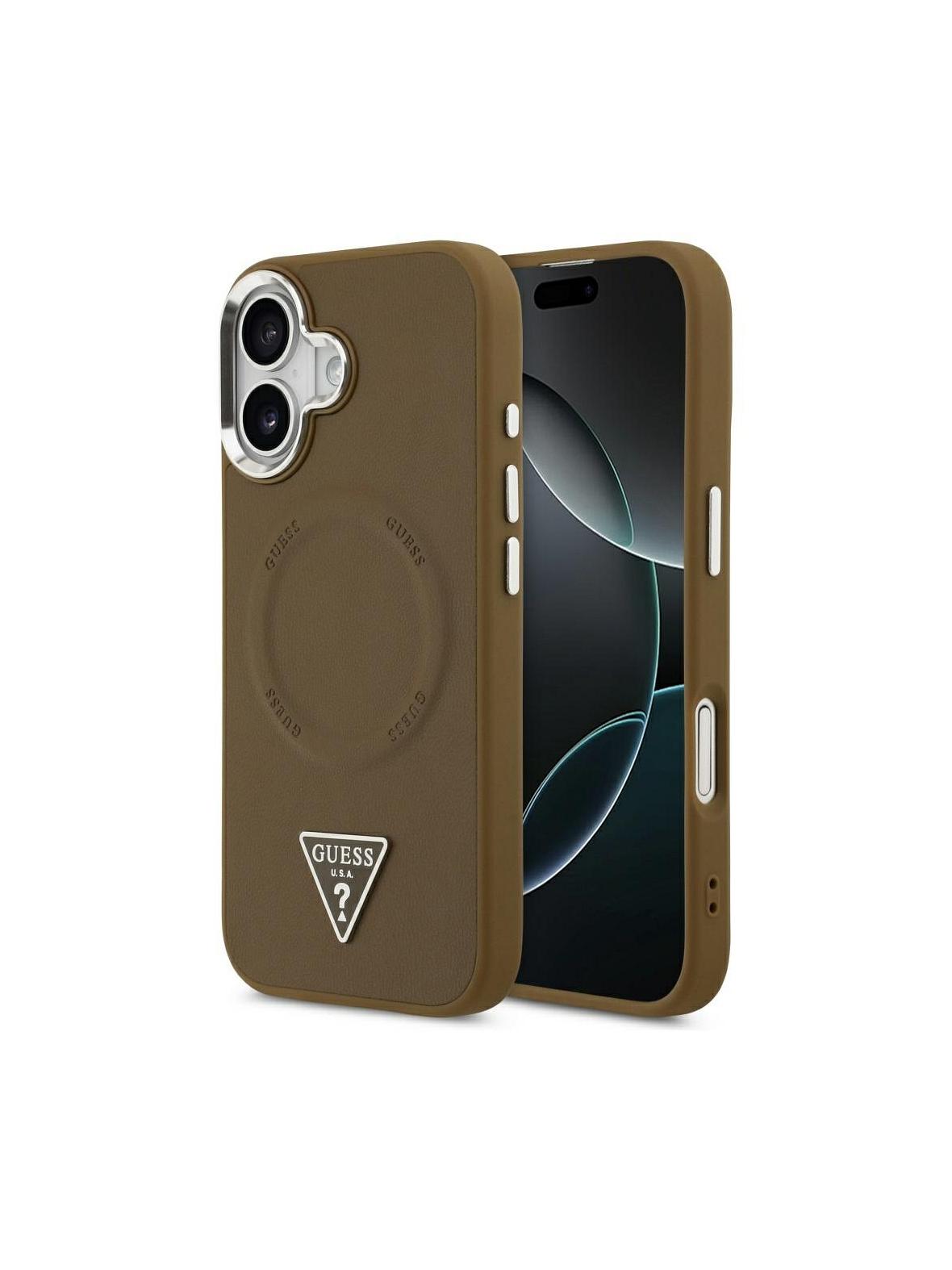 GUESS futerał do IPHONE 17 kompatybilny z MagSafe GUHMP17SPSDTSCMW (PU W/ Triangle Logo) brązowy