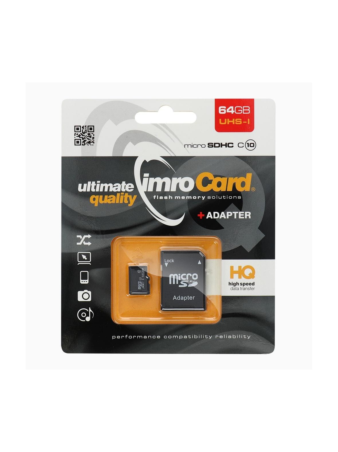 IMRO karta pamięci microSD 64GB 100MB/s class 10 UHS I z adapterem SD