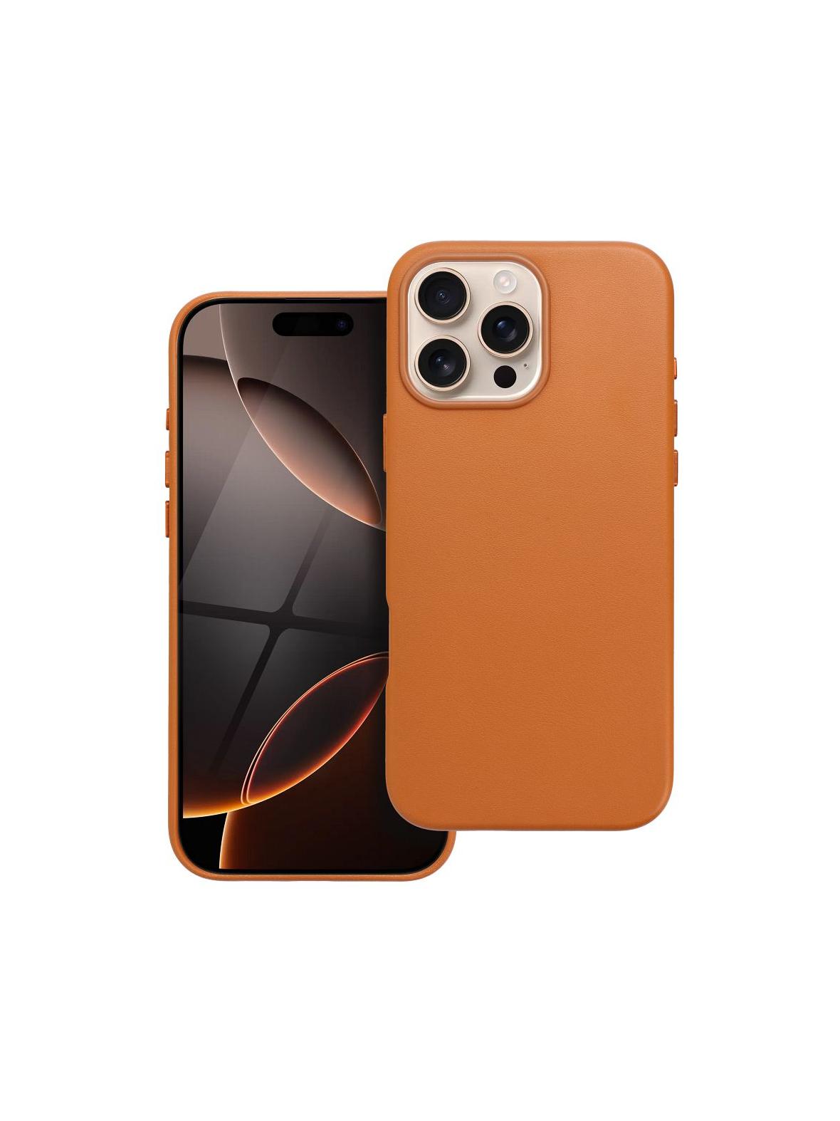 Futerał LEATHER MAG COVER kompatybilny z MagSafe do IPHONE 16 Pro Max pomarańczowy