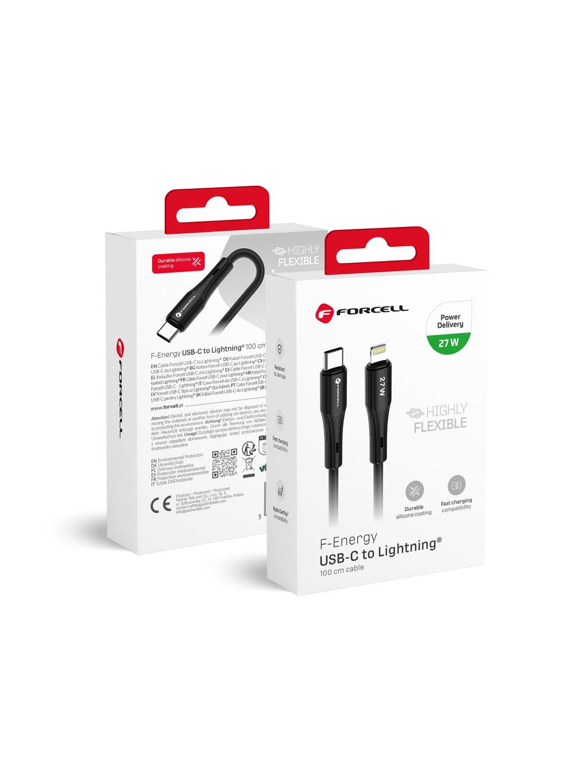 Kabel USB C do Lightning Forcell F-Energy PD 3A 27W Silicone 1 m C346 czarny