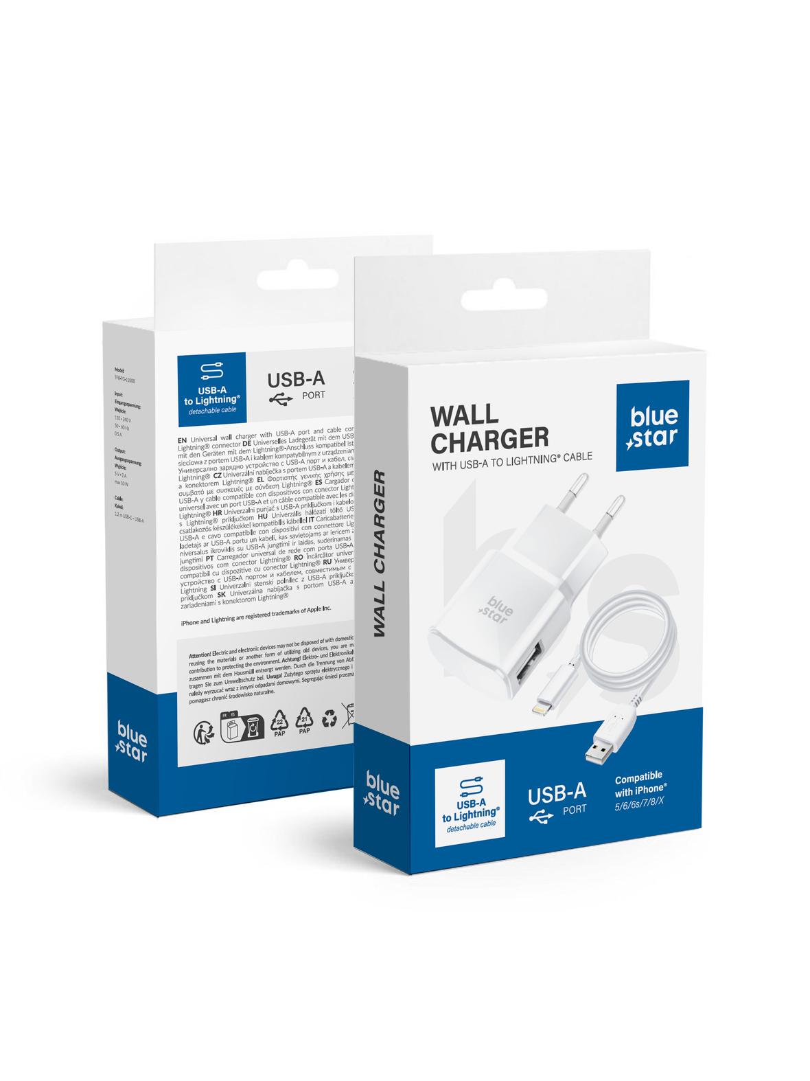 Ładowarka sieciowa do telefonu Blue Star USB A 1A 5W + kabel USB A do Lightning TFK-TC-1100B biała