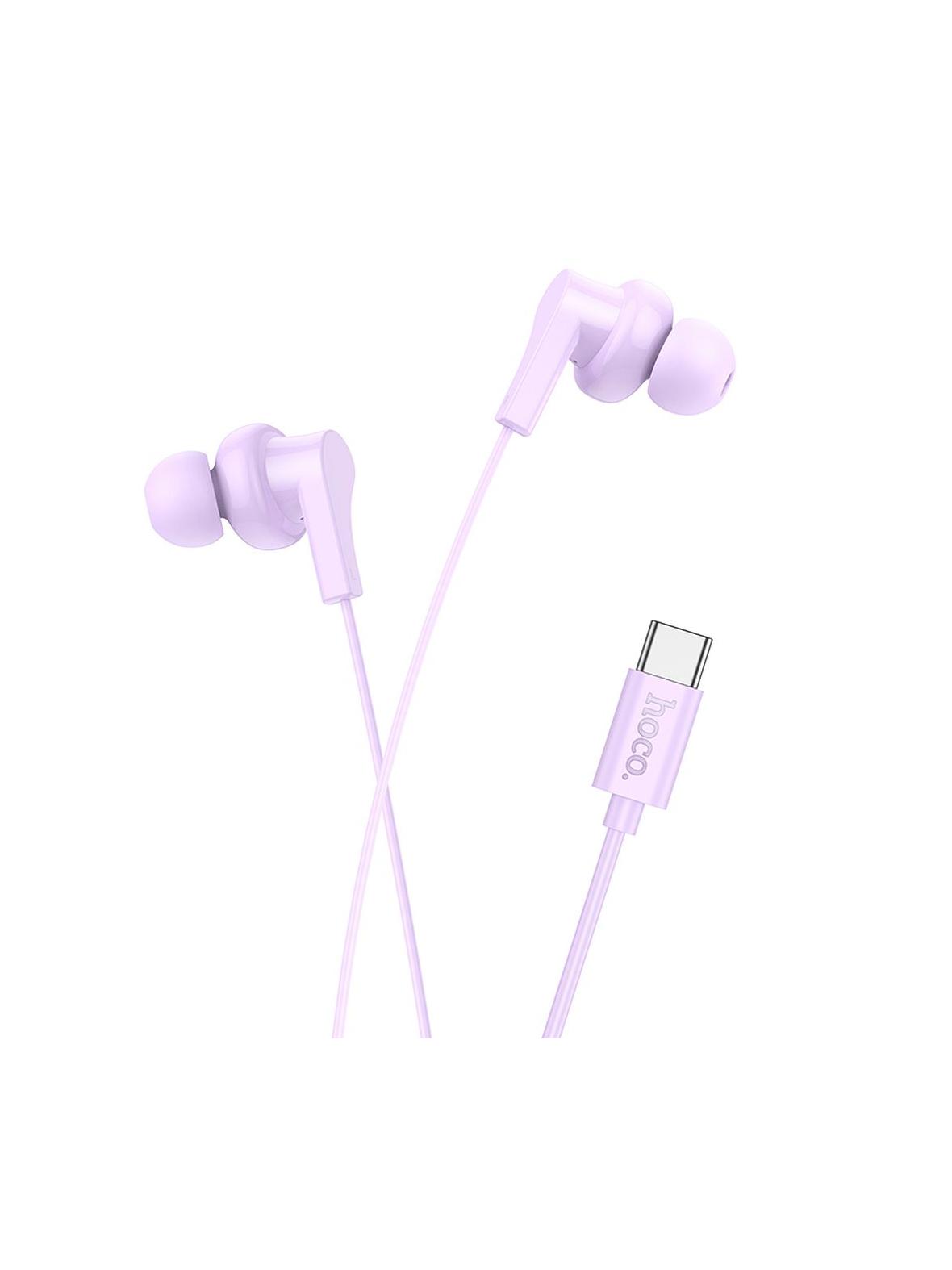 Słuchawki przewodowe douszne USB C Hoco M114 fioletowe