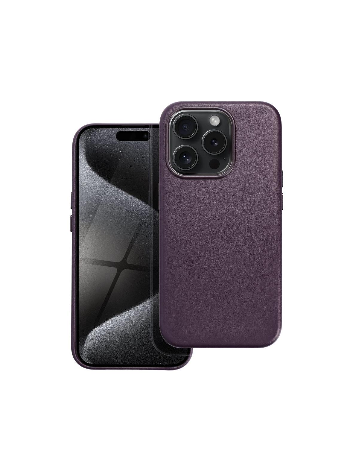 Futerał LEATHER MAG COVER kompatybilny z MagSafe do IPHONE 15 Pro ciemny fioletowy