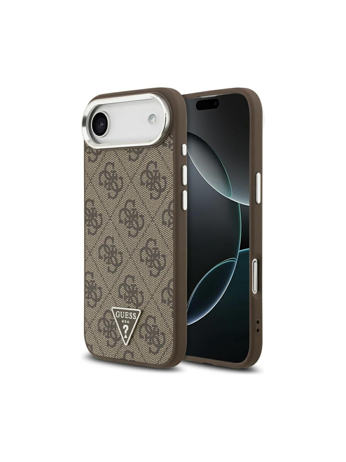 GUESS futerał do IPHONE 17 Air kompatybilny z MagSafe GUHMP17MP4TSRCMW (4G PU W/ Triangle Logo) srebrno brązowy