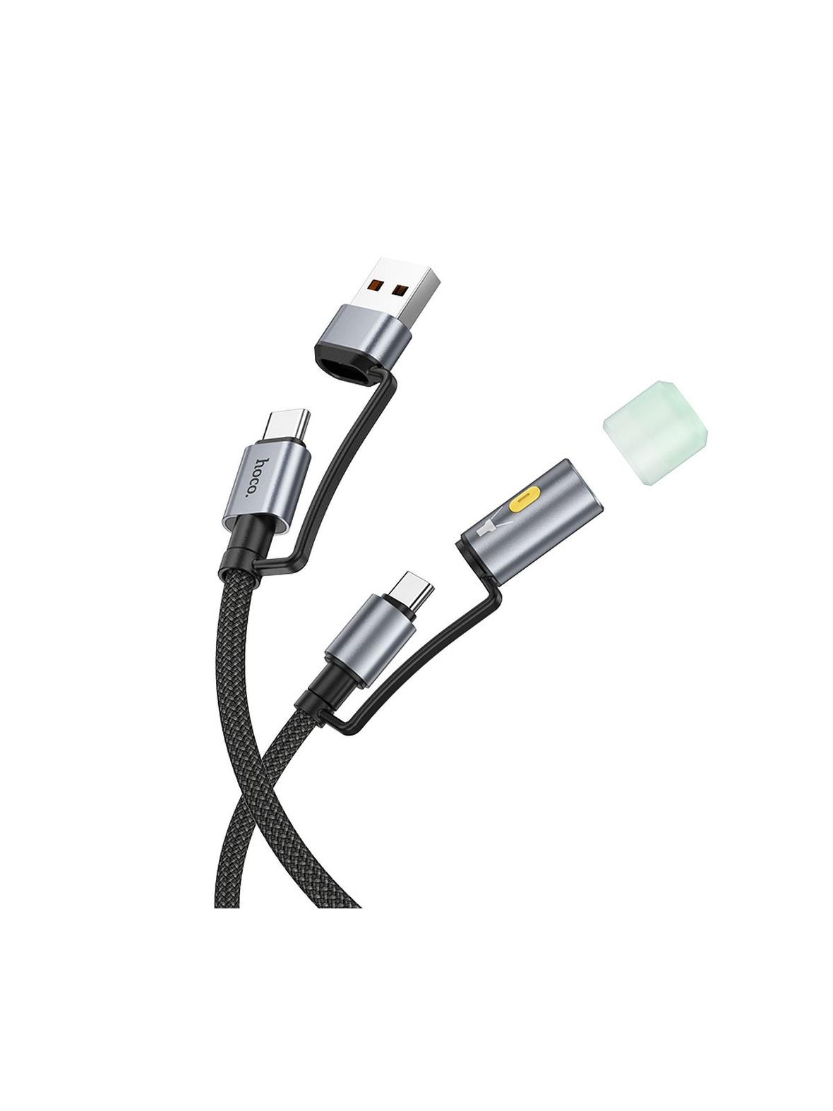 Kabel All-in-one USB A / USB C do USB C / LED Light Hoco 3A 60W 1,2 m U138 czarny
