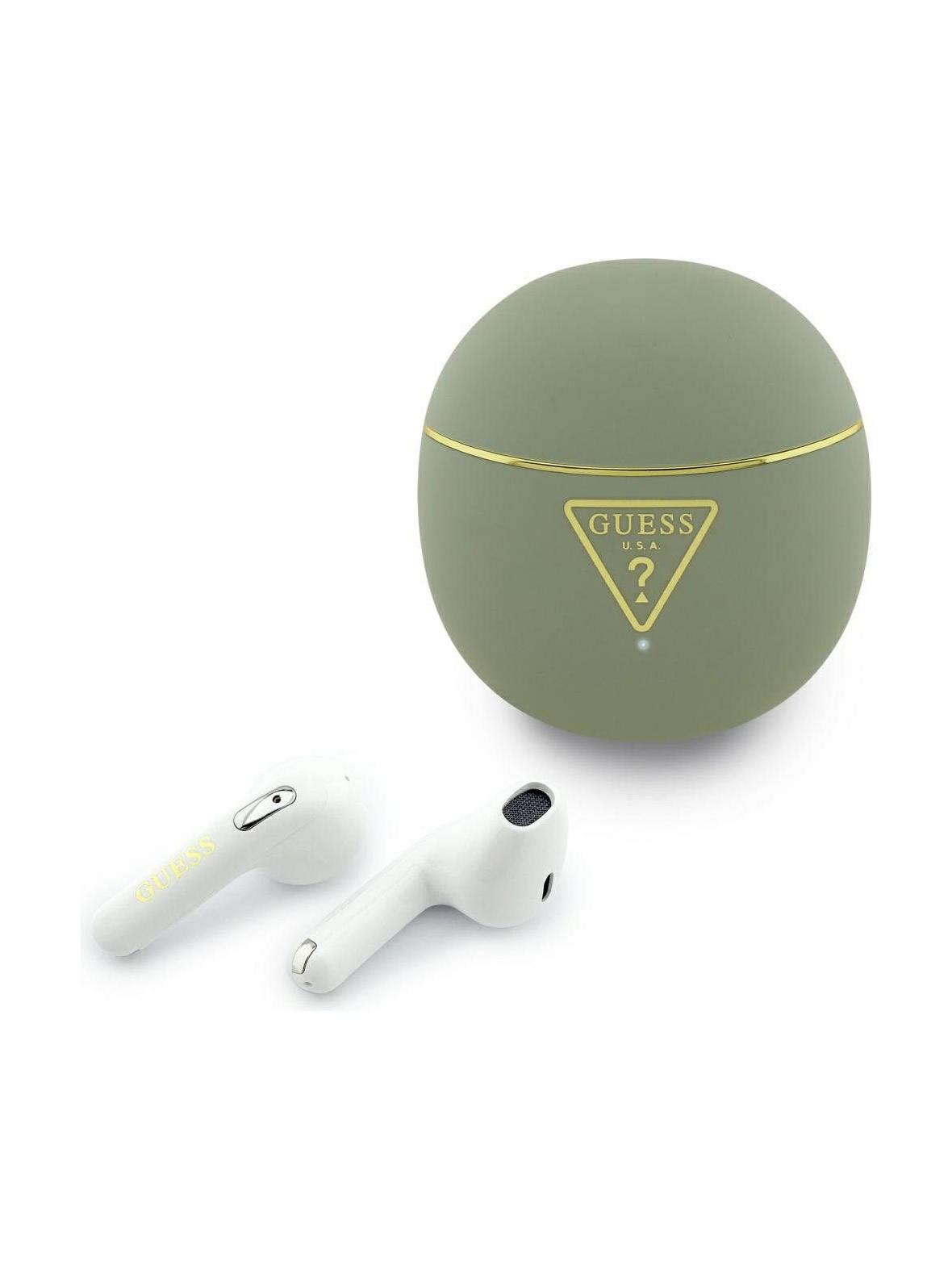 Słuchawki bezprzewodowe douszne Guess TWS GUTWSA15HETN (Small Round Script Print) khaki