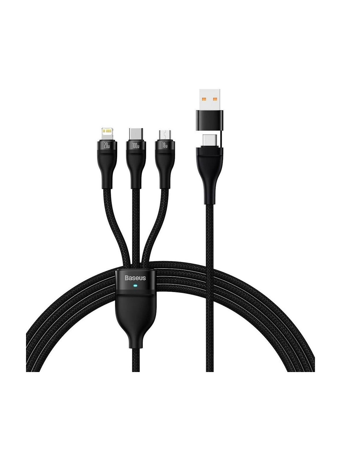Kabel 3w1 USB C / USB A do Micro USB / Lightning / USB C Baseus PD QC 5A 100W 1,2 m CASS030101 czarny