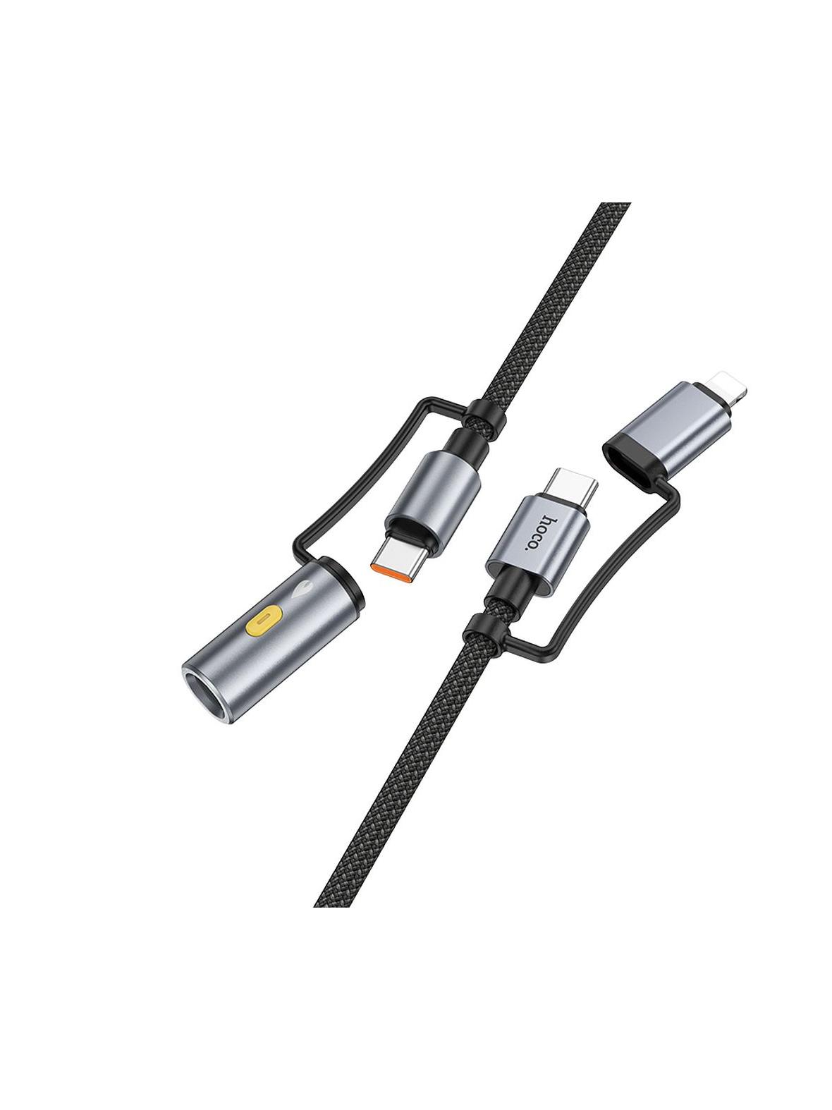 Kabel All-in-one USB C / Lightning do USB C / Zapalniczka samochodowa Hoco PD 3A 60W 1,2 m U138 1,2 m szary