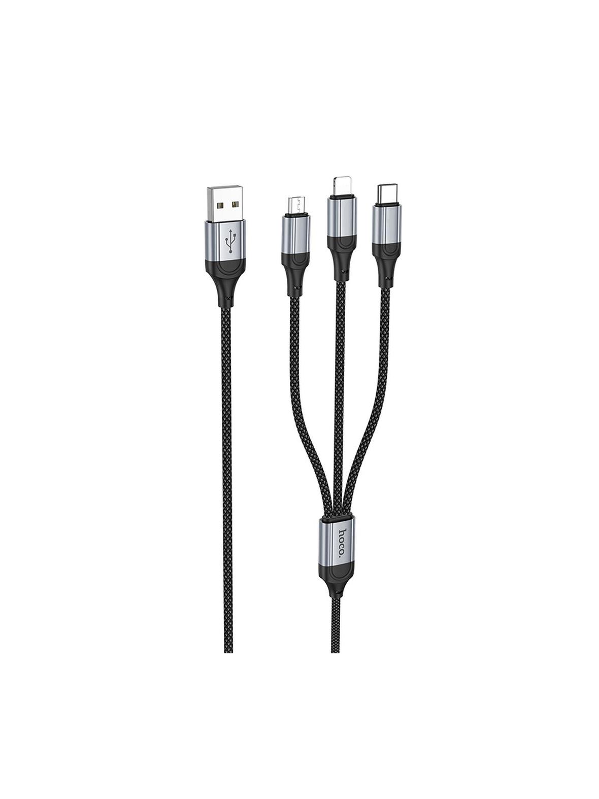 Kabel 3w1 USB A do Lightning / Micro USB / USB C Hoco 2,4A 1 m X102 czarny