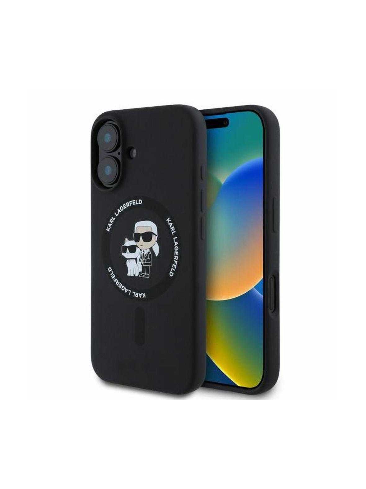 KARL LAGERFELD futerał do IPHONE 16 kompatybilny z MagSafe KLHMP16SSCMKCRHK (Silicone KC Body Ring) czarny