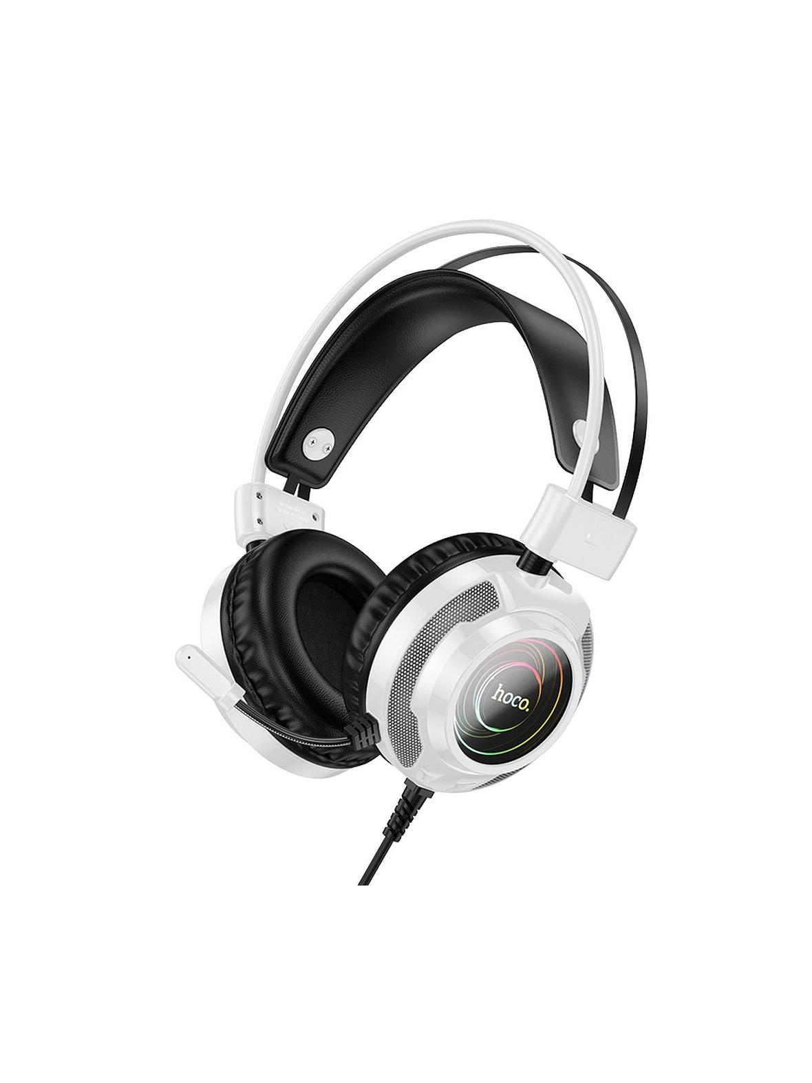 Słuchawki przewodowe nauszne gamingowe USB A + Jack 3,5 mm Hoco 2 m W110 białe