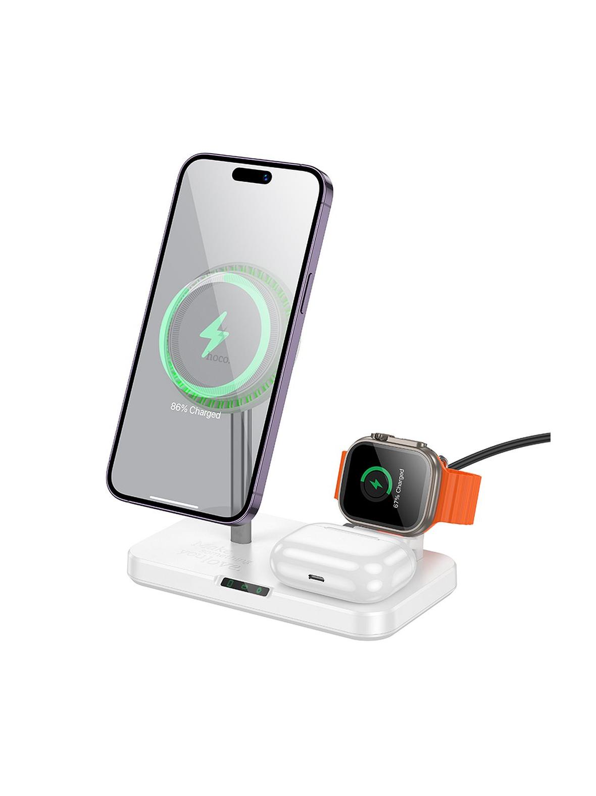 Ładowarka indukcyjna Hoco 3w1 3A 15W kompatybilna z Apple Watch CQ12 biała