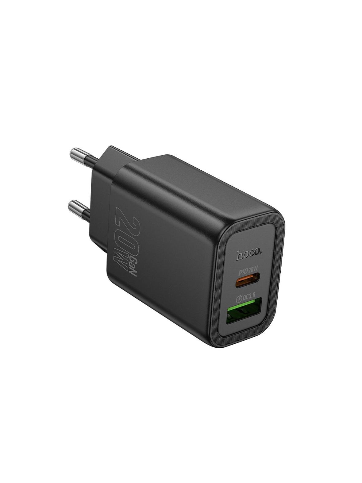 Ładowarka sieciowa do telefonu Hoco USB A + USB C QC3.0 PD 3A 20W N61 czarna