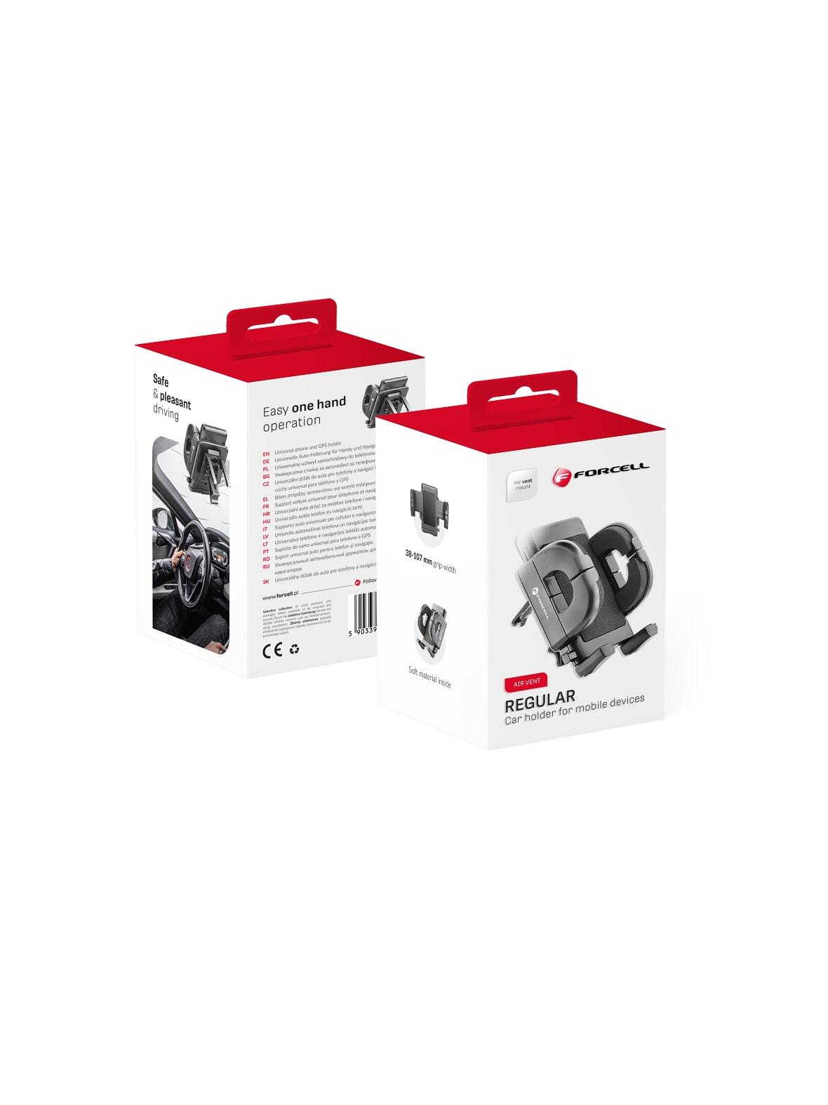 Uchwyt na telefon do samochodu uniwersalny Forcell F-Grip Regular do kratki czarny