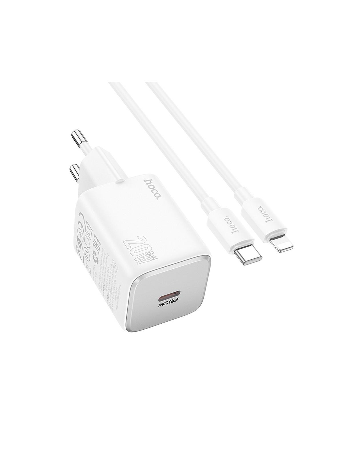 Ładowarka sieciowa do telefonu Hoco USB C QC PD 20W + kabel USB C do Lightning N40 biała