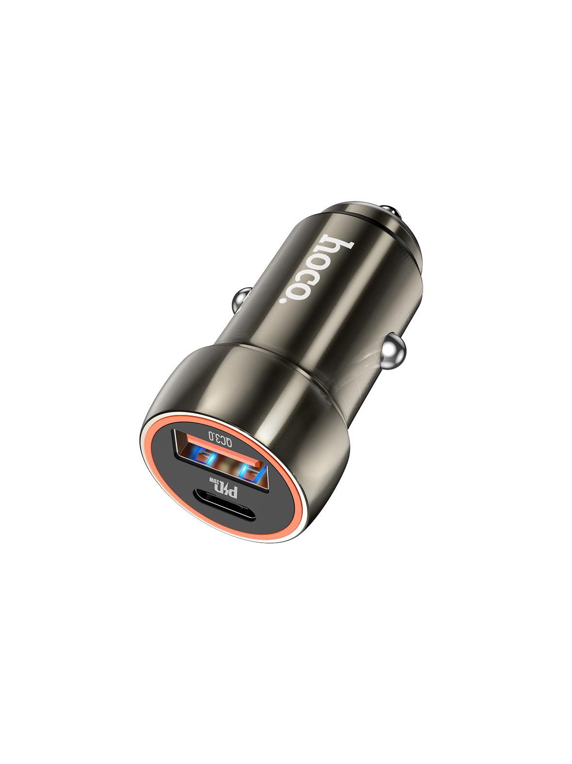 Ładowarka samochodowa Hoco USB A + USB C QC3.0 PD 20W Z46A szary