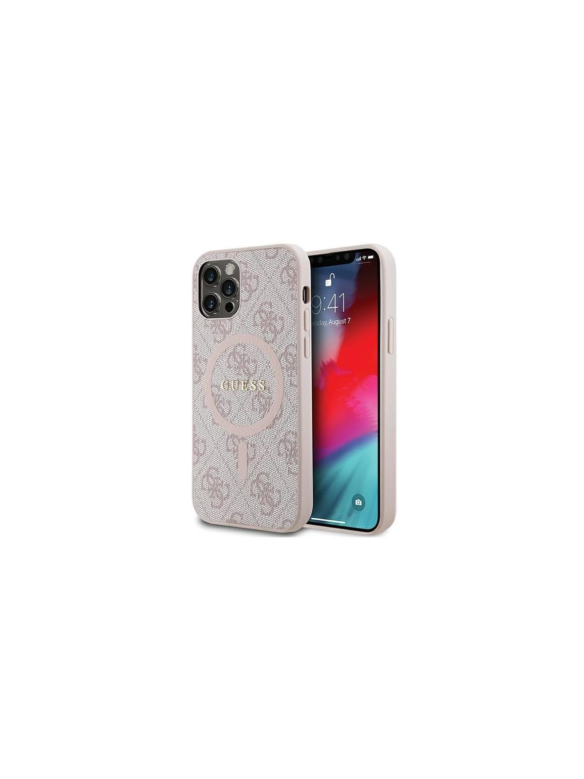 GUESS futerał do IPHONE 12 / 12 Pro kompatybilny z MagSafe GUHMP12MG4GFRP (4G Ring classic logo) różowy