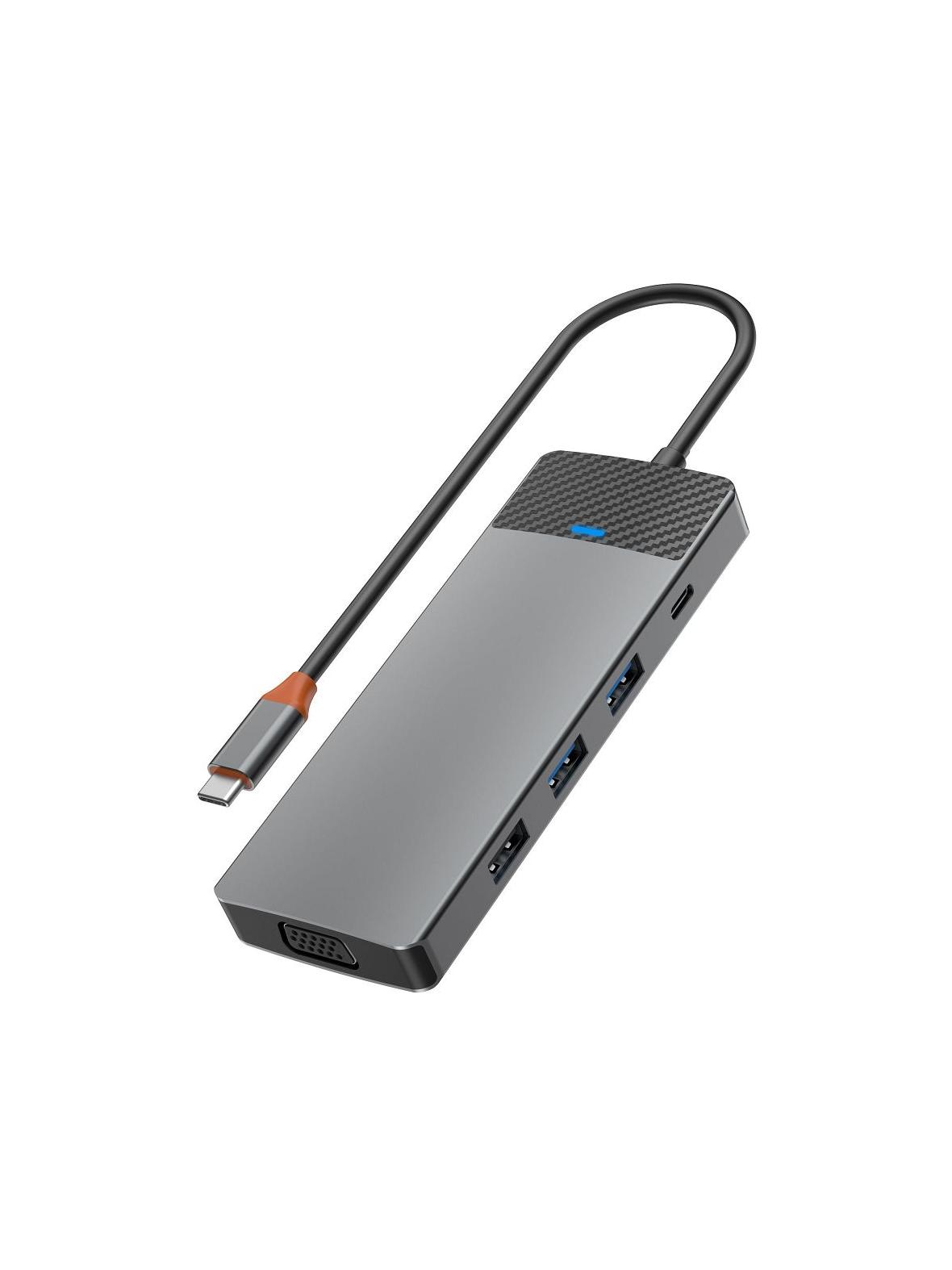WiWU - HUB A921HV 9w1 USB3.0x2+USB2.0x1+SD/TF(3.0)+PD (100W)+USB-C(3.0)+HDMI(4K30HZ)+VGA1080P)