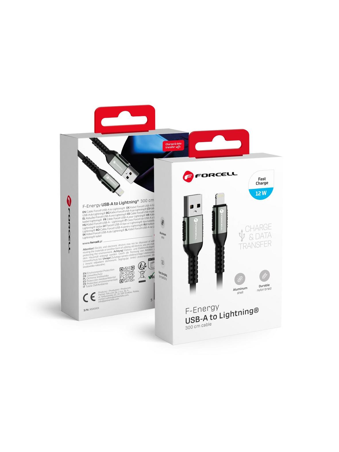 Kabel USB A do Lightning Forcell F-Energy 2,4A 12W Cafule 3 m C257 czarny