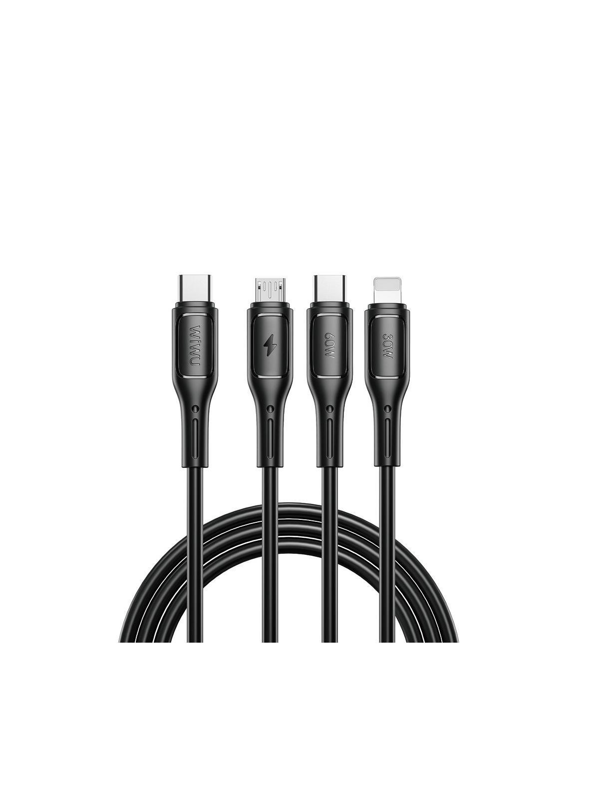 Kabel 3w1 USB C do USB C, Micro USB, Lightning Wiwu 60W Wi-C046E 1 m czarny