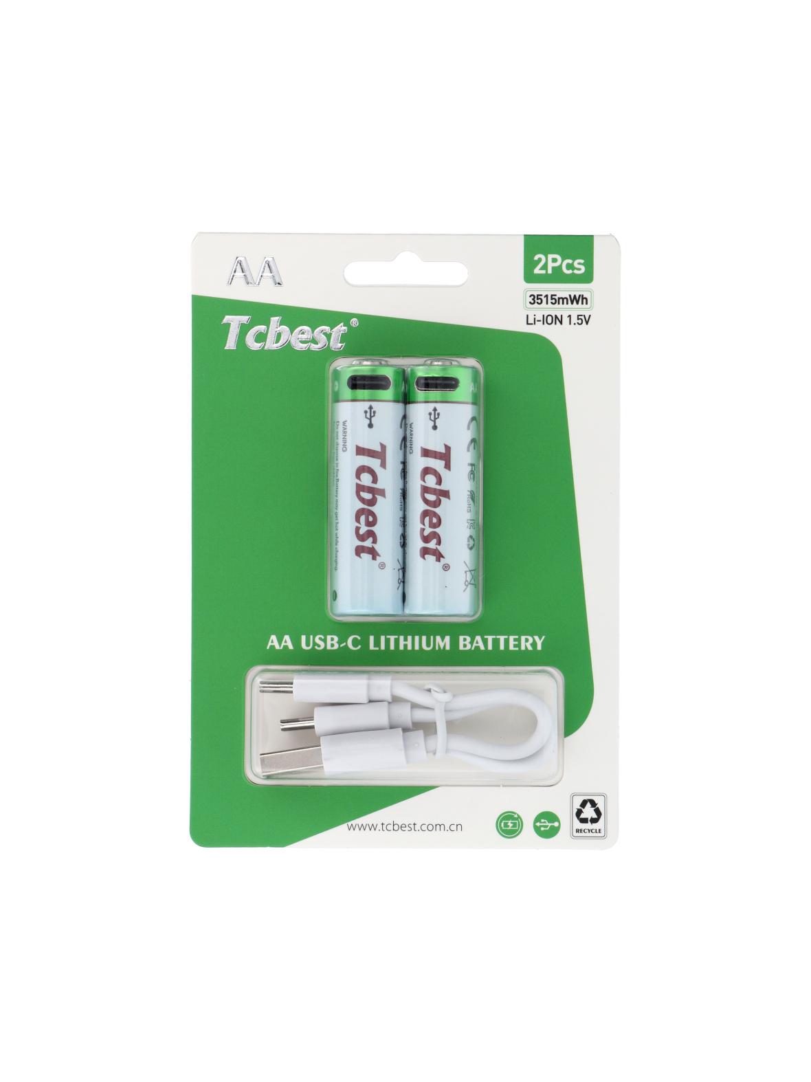 TCBEST bateria akumulatorowa R6 (AA) 950 mAh z gniazdem Typ C + kabel USB A do 2 x Typ C 2 szt