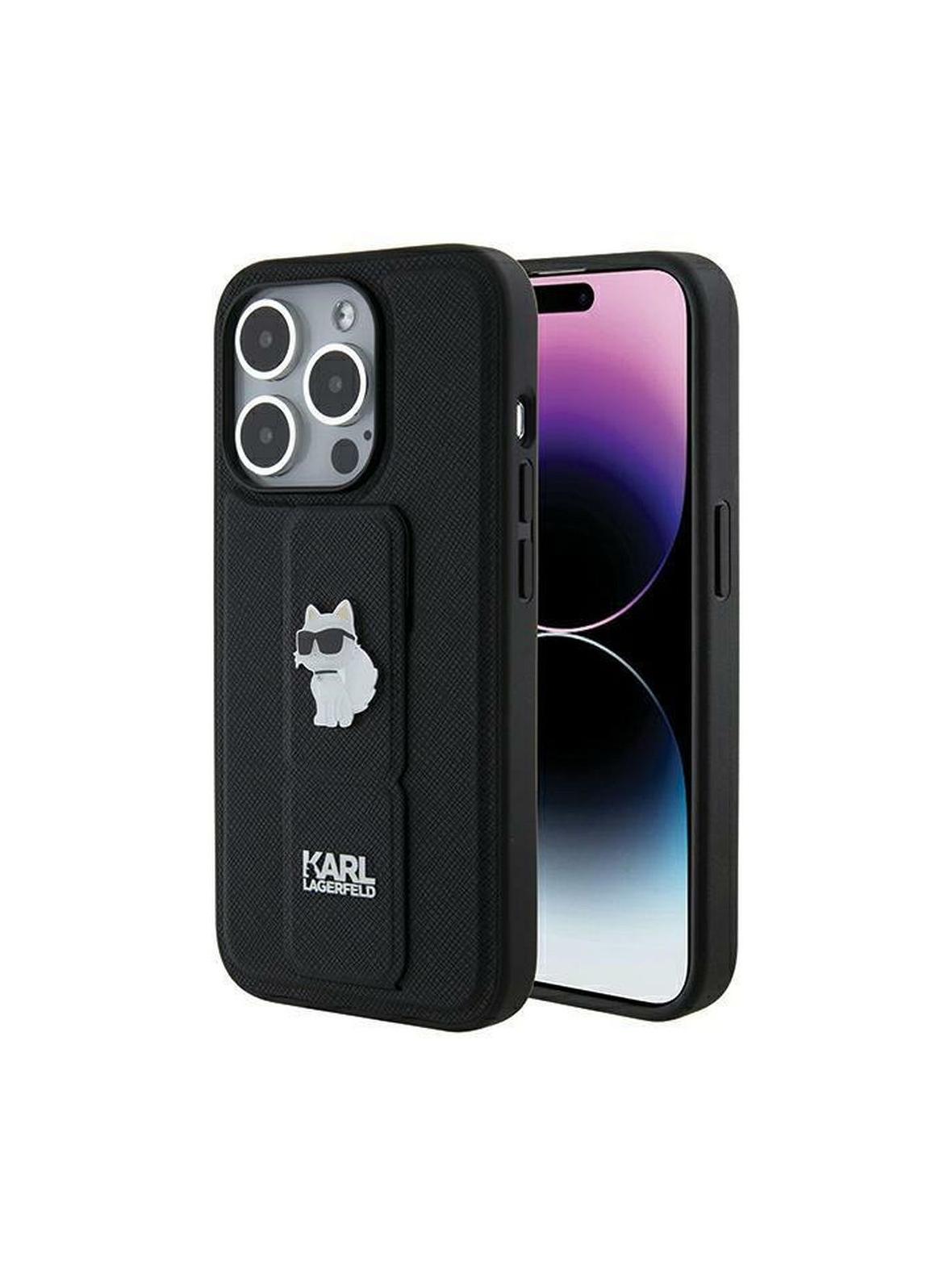 KARL LAGERFELD futerał do IPHONE 14 Pro Max KLHCP14XGSACHPK (Gripstand Saffiano choupette PIN) czarny