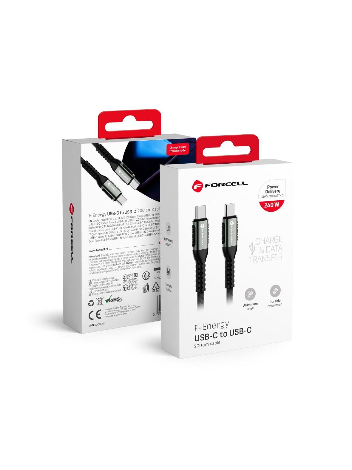 Kabel USB C do USB C Forcell F-Energy QC4.0 PD 5A 240W Cafule 2 m C263 czarny