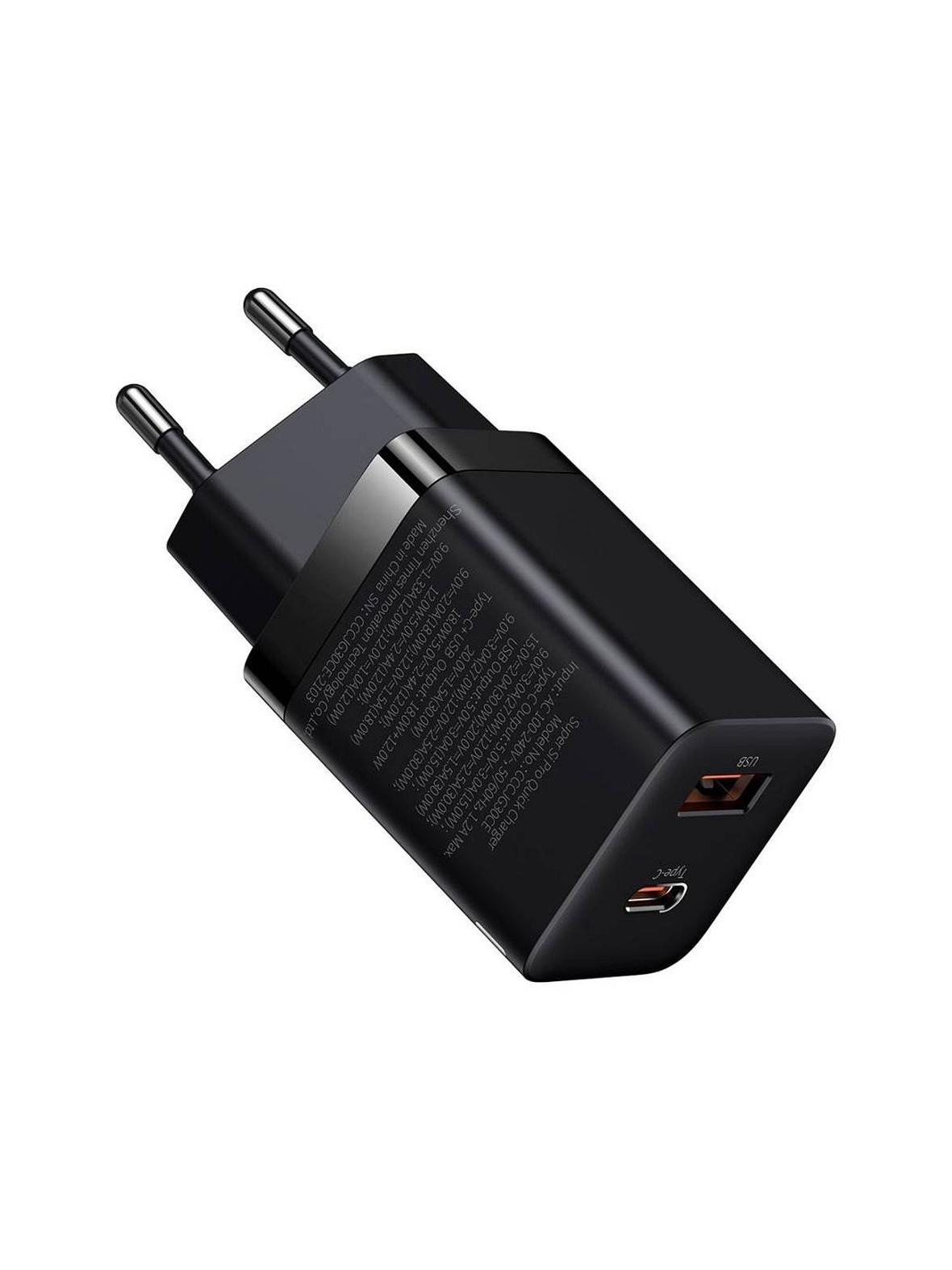 BASEUS ładowarka sieciowa USB A + Typ C PD QC3.0 30W CCSUPP-E01/CCCJG30UE czarna