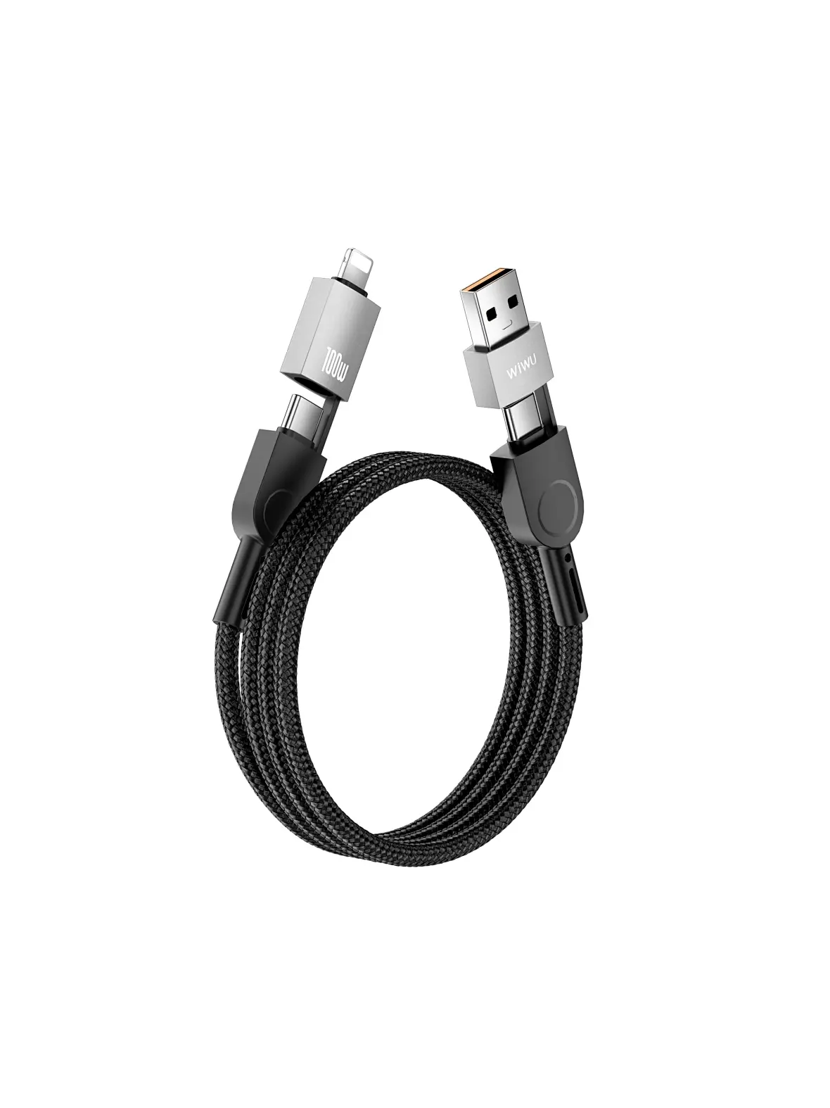 Kabel 4w1 Fast Charging USB A/USB C do C+L Wiwu 100W 1,2m czarny
