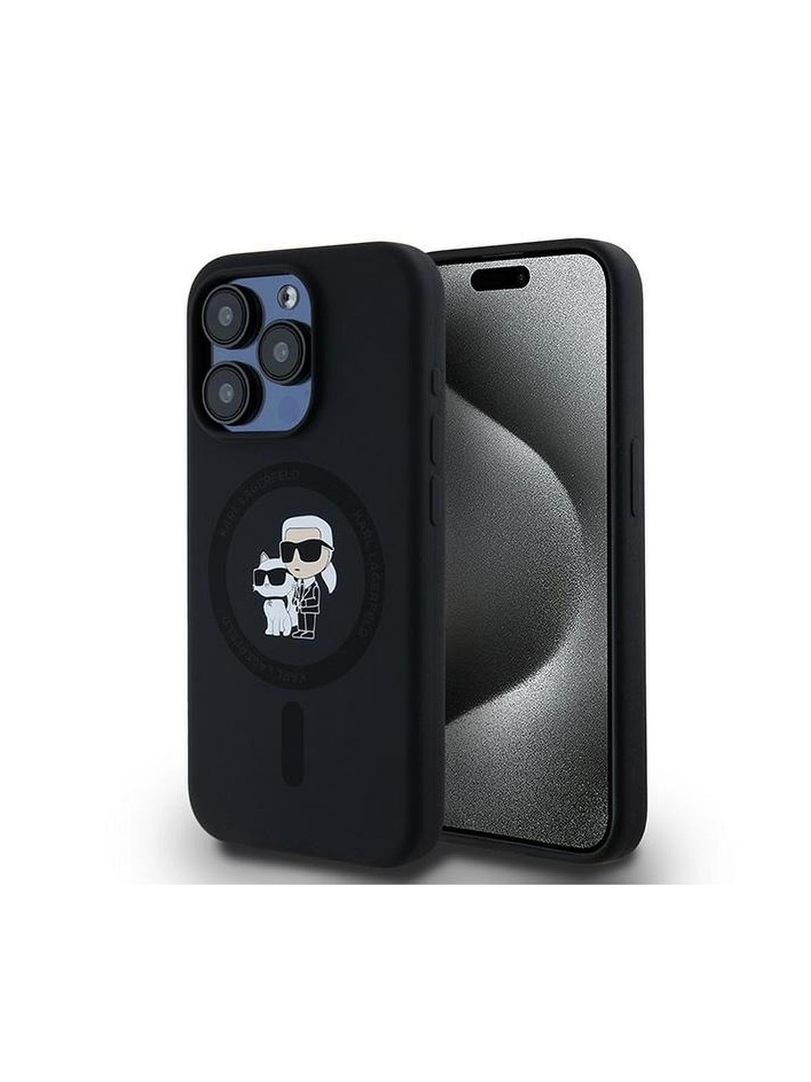 KARL LAGERFELD futerał do IPHONE 15 Pro kompatybilny z MagSafe KLHMP15LSCMKCRHK (Silicone KC Body Ring) czarny