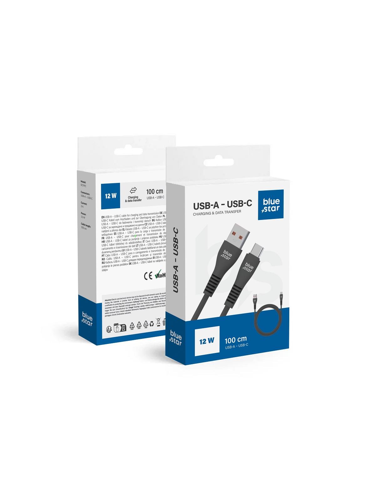 Kabel USB A do USB C Blue Star 2A 12W 1 m DC99C czarny