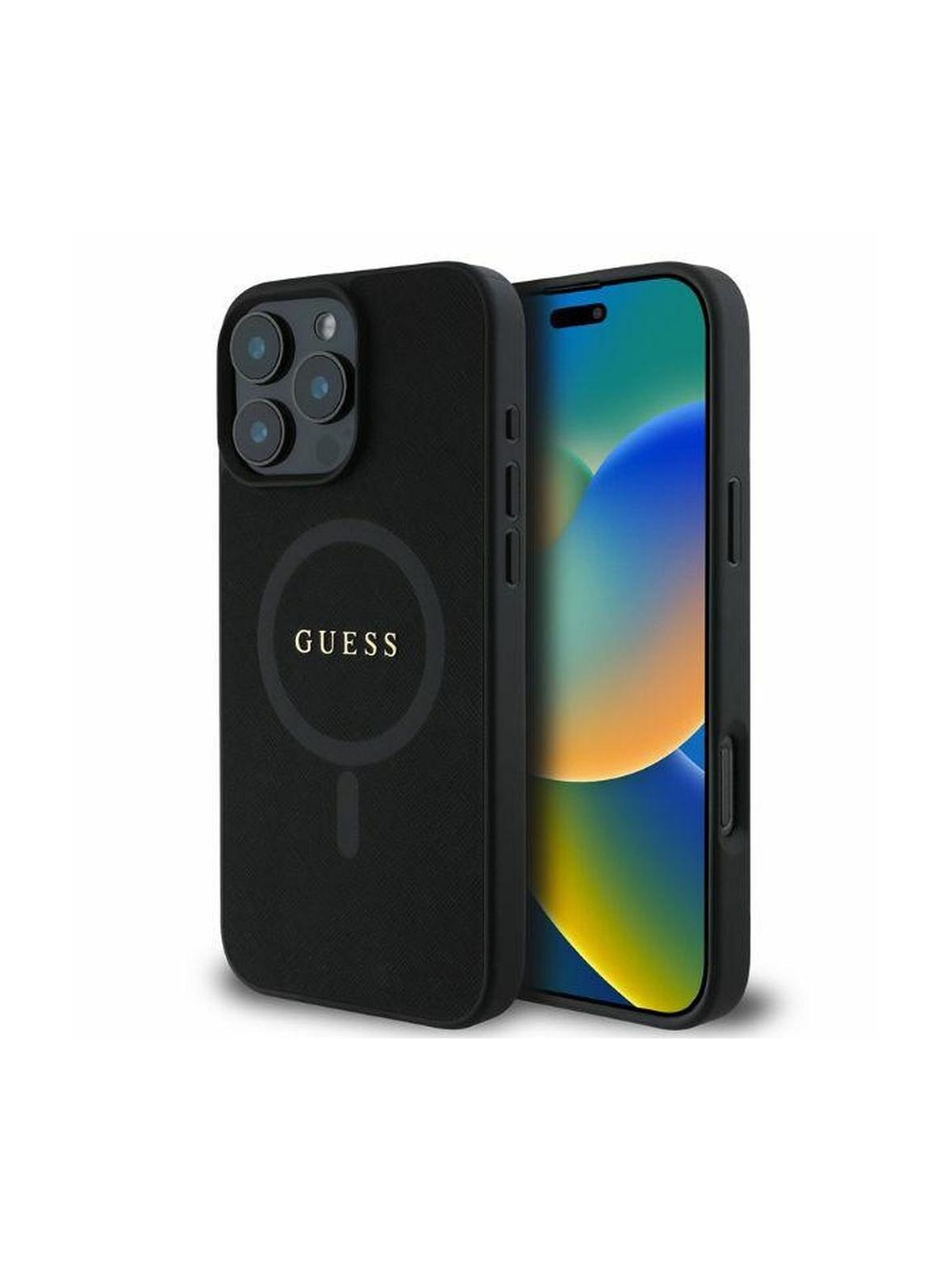 GUESS futerał do IPHONE 16 Pro kompatybilny z MagSafe GUHMP16LPSAHMCK (PU Saffiano Classic Logo) czarny