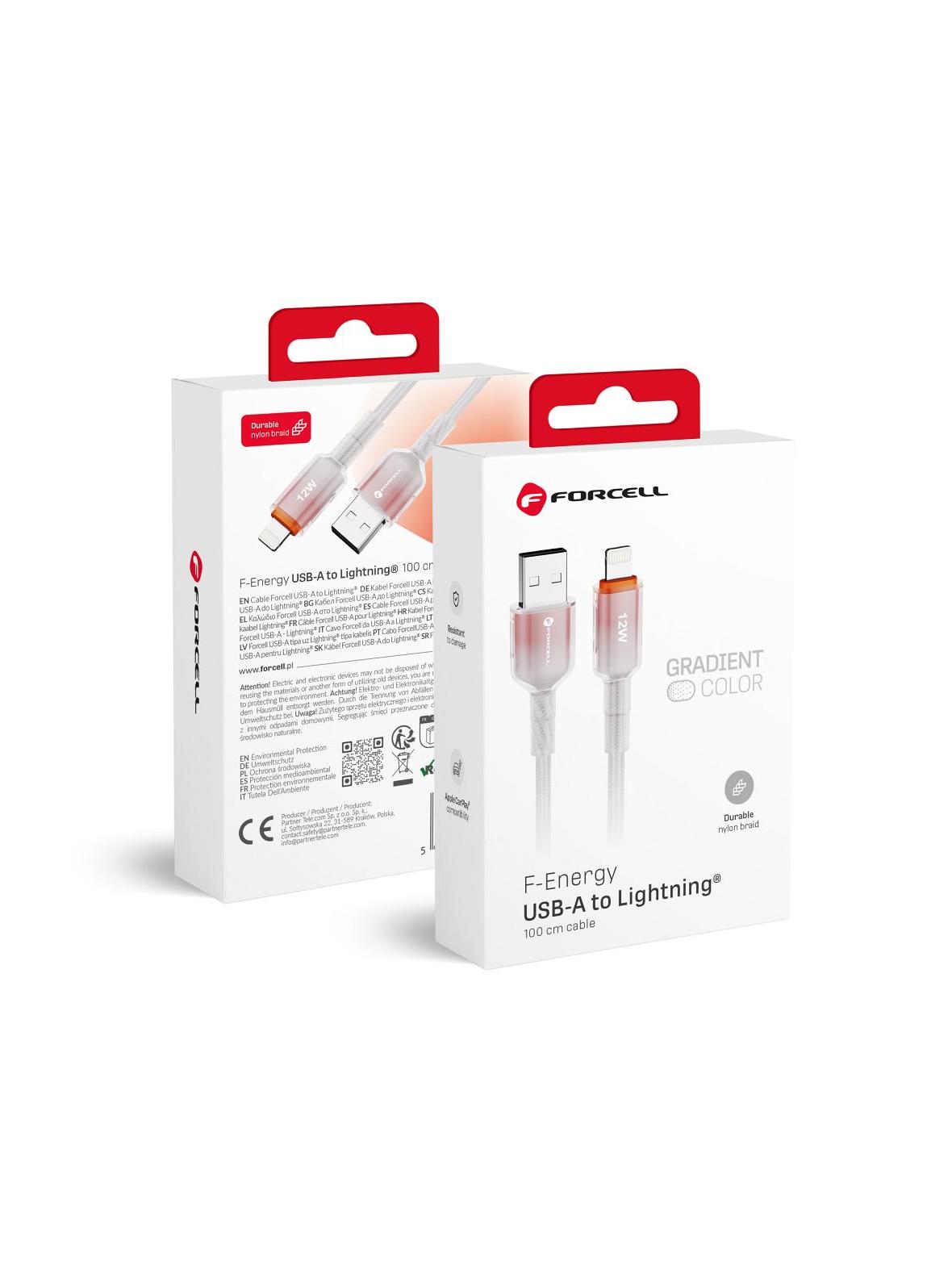 Kabel USB A do Lightning Forcell F-Energy 2,4A 12W Gradient 1 m C353 biały