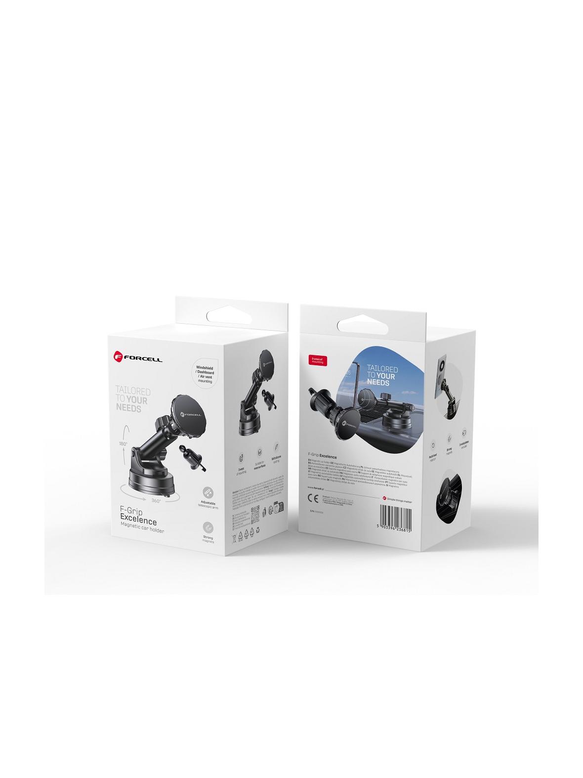 Uchwyt na telefon do samochodu magnetyczny Forcell F-Grip Excelence do szyby / deski / kratki czarny