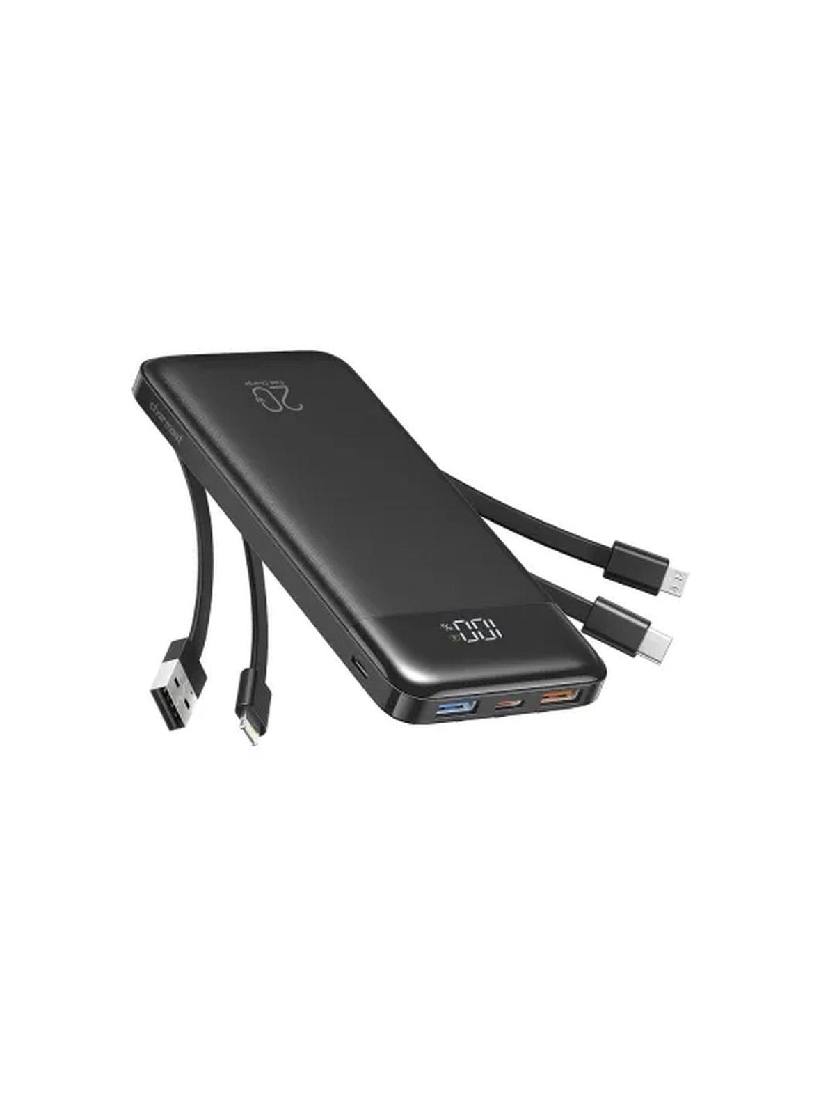 Powerbank Charmast W2065 PD3.0 3A 22,5W 20000 mAh z wbudowanymi kablami USB A / USB C / Lightning / Micro USB czarny