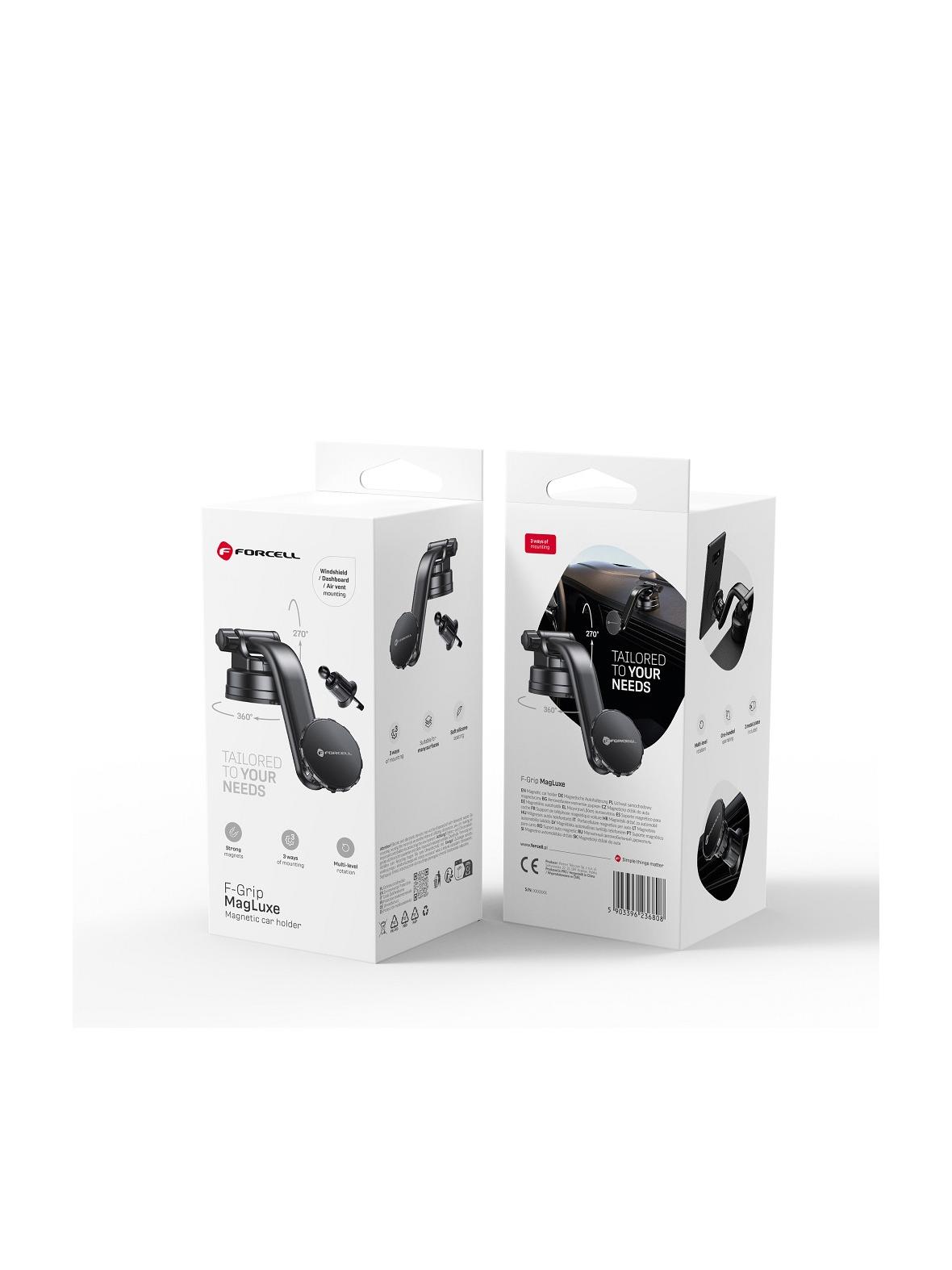 Uchwyt na telefon do samochodu magnetyczny Forcell F-Grip MagLuxe do szyby / deski / kratki czarny