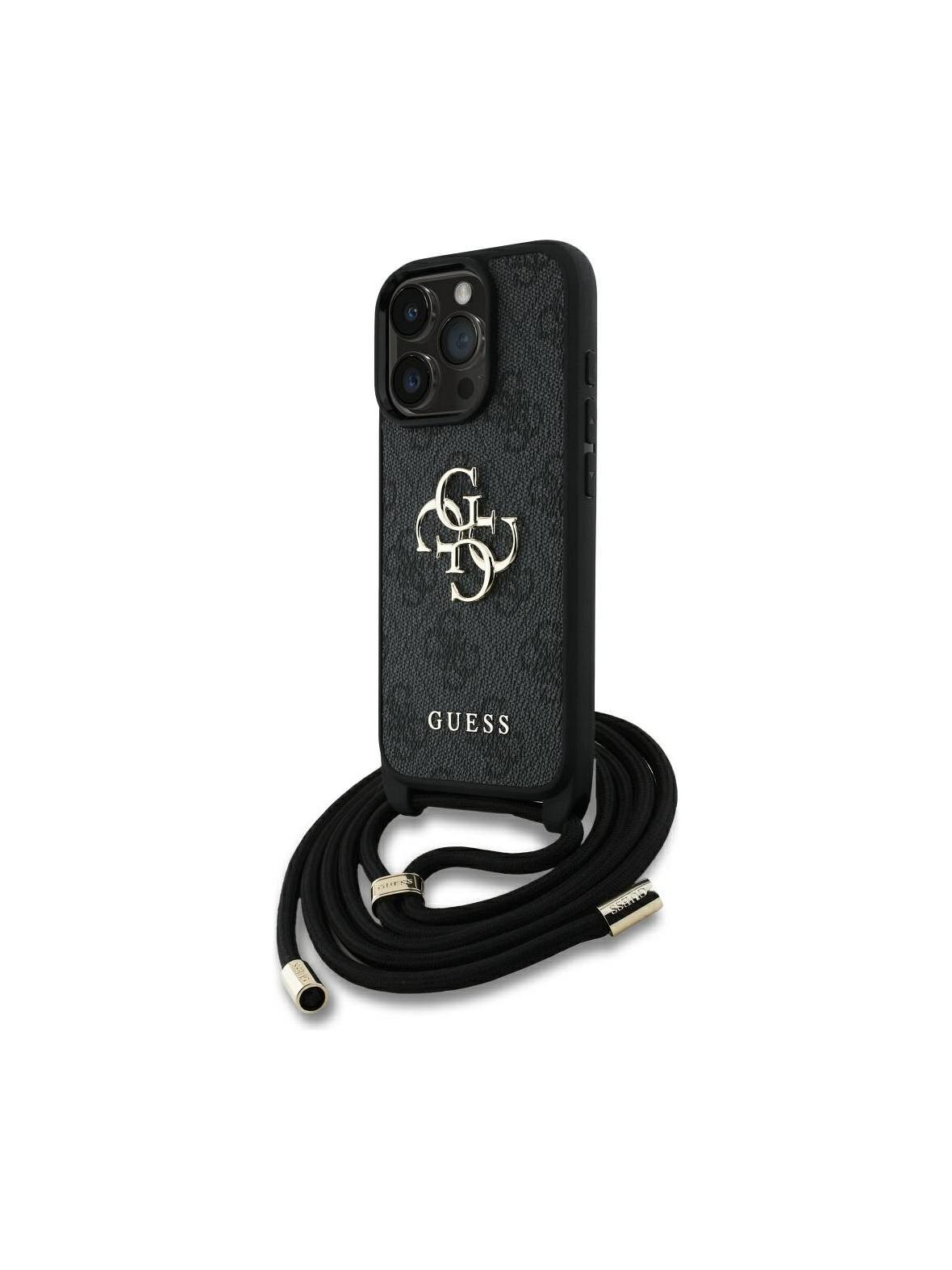 GUESS futerał do IPHONE 16 Pro Max GUHCP16XP4GMGCRK (CBDY PU 4G Big Logo W/Cord Strap) czarny