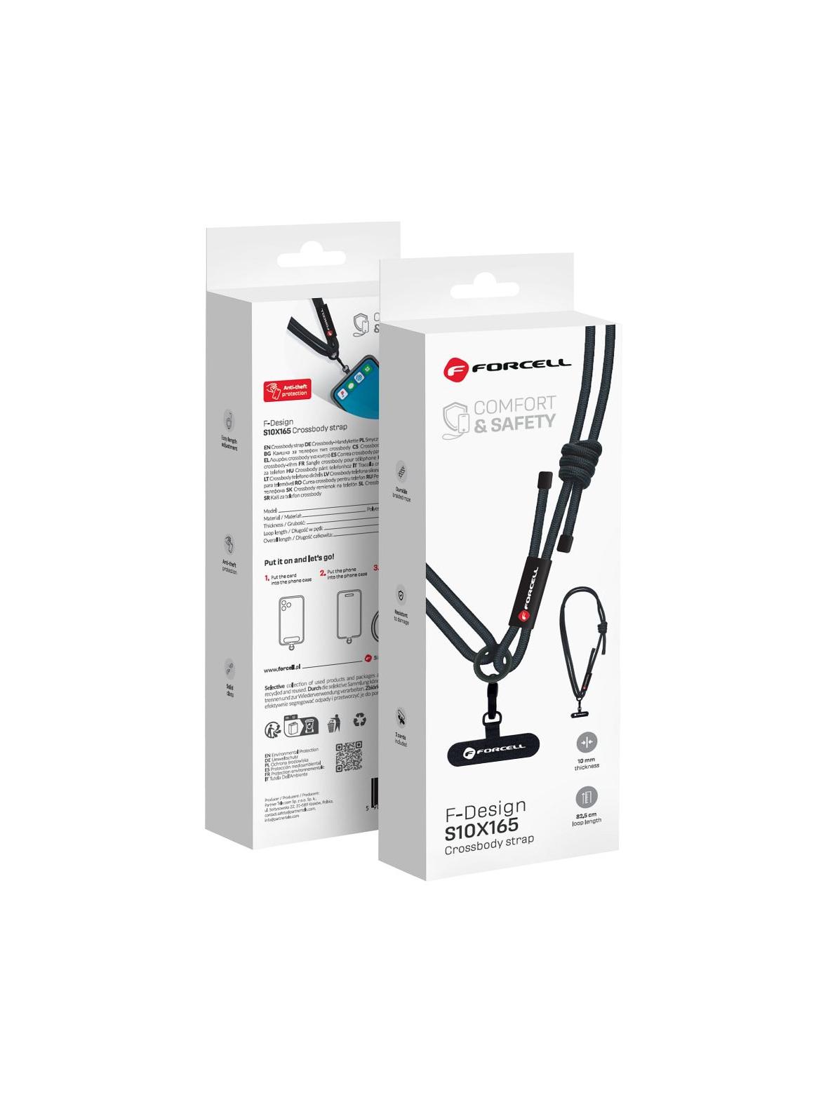 Smycz do telefonu crossbody z regulacją długości Forcell F-Design S10X165 (max 82,5cm w pętli) czarna