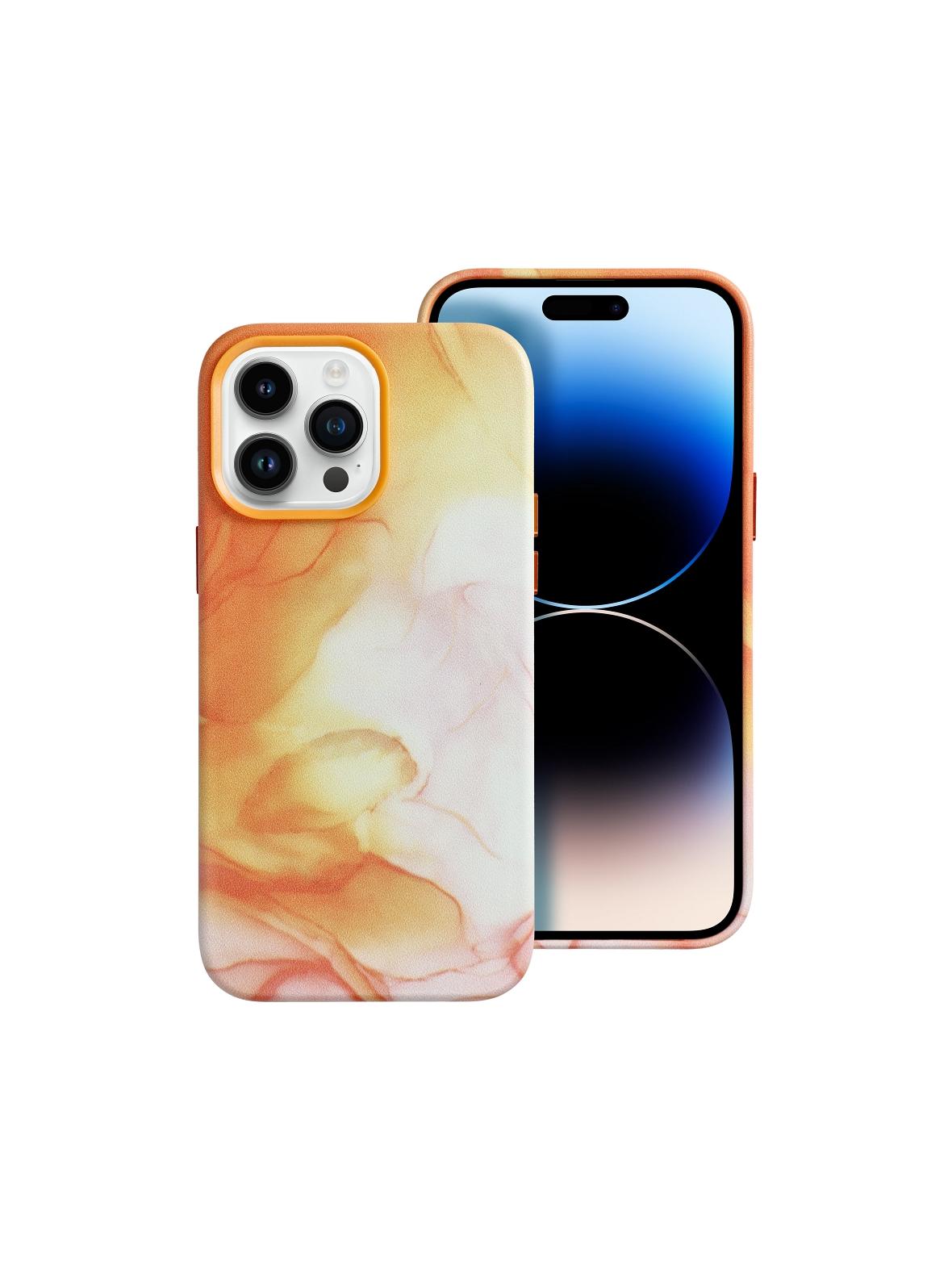 Futerał LEATHER MAG COVER kompatybilny z MagSafe do IPHONE 14 Pro Max orange splash