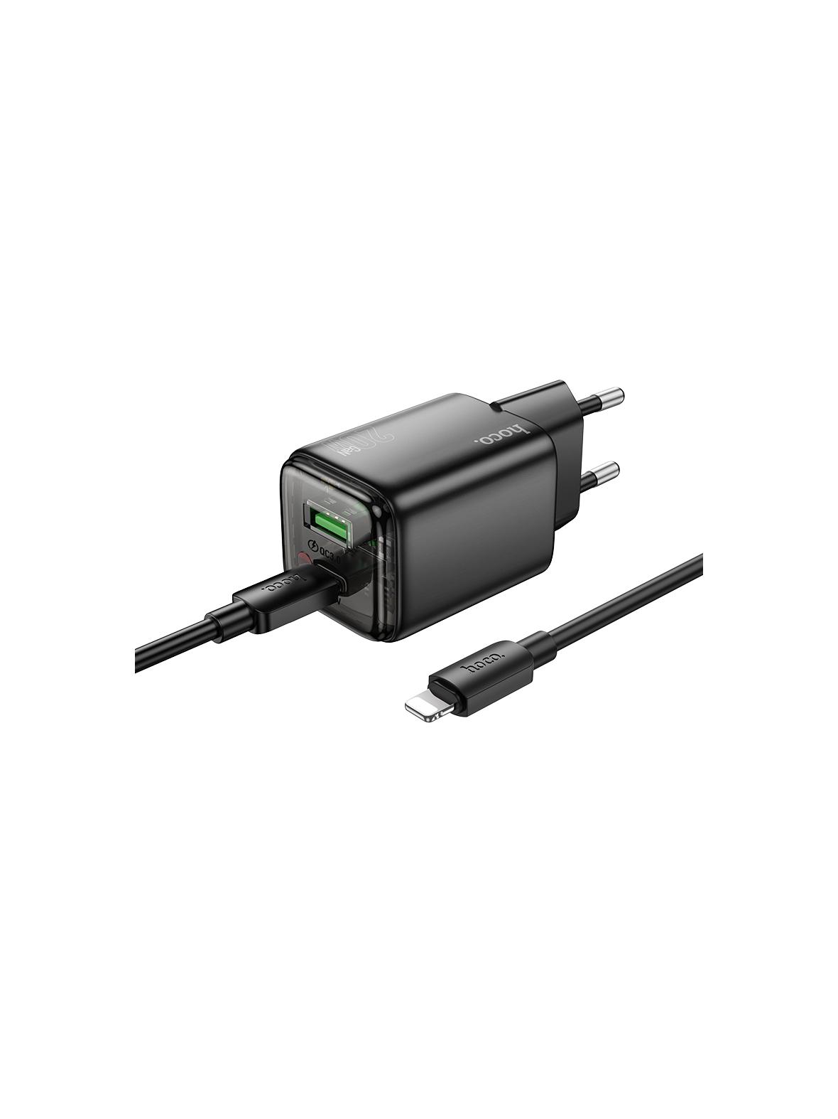 Ładowarka sieciowa do telefonu Hoco USB A + USB C QC3.0 PD 3A 20W + kabel USB C do Lightning N52 czarna
