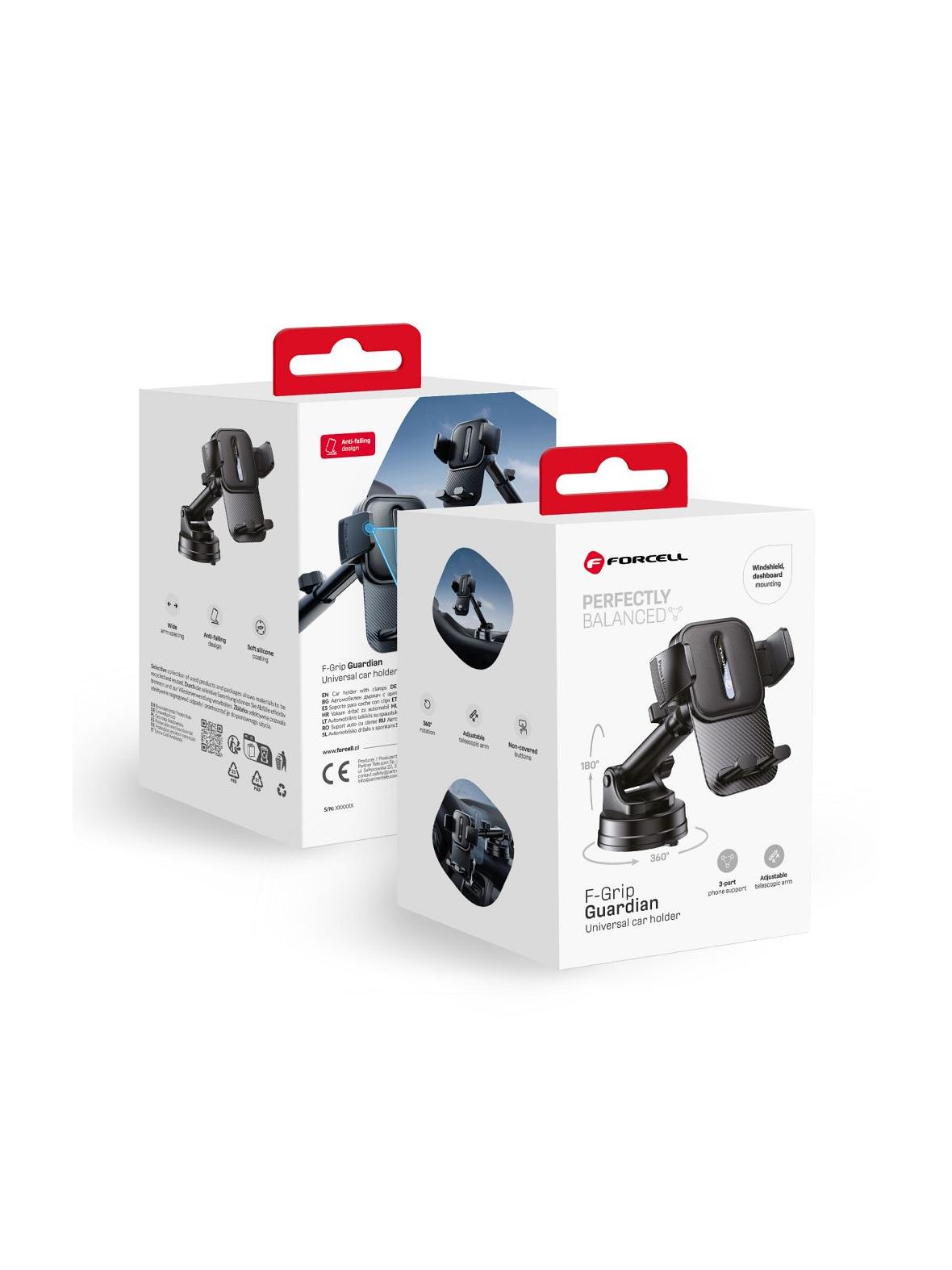 Uchwyt na telefon do samochodu uniwersalny Forcell F-Grip Guardian do szyby / deski czarny