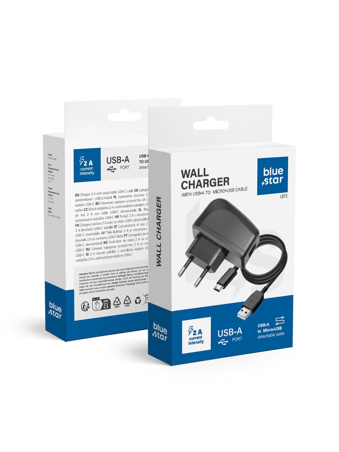 Ładowarka sieciowa do telefonu Blue Star Lite USB A 2A 10W + kabel USB A do Micro USB TFK-TC-1095B czarna