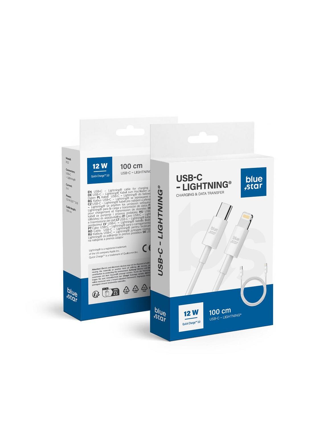 Kabel USB C do Lightning Blue Star 2A 12W 1 m QC3.0 PA-X12 biały