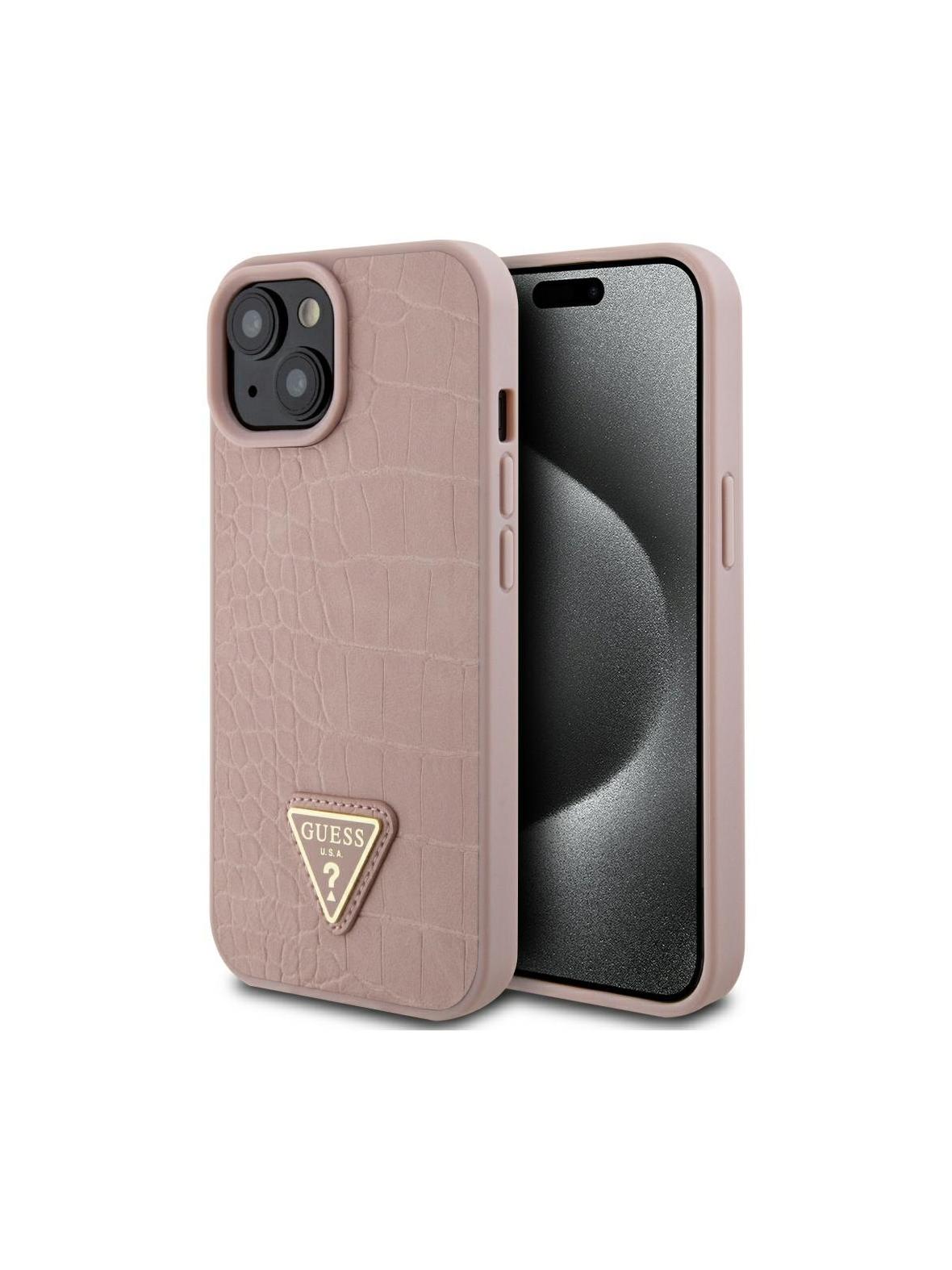 GUESS futerał do IPHONE 13 / 14 / 15 GUHCP15SPCRTHCP (Croco Triangle Metal Logo) różowy