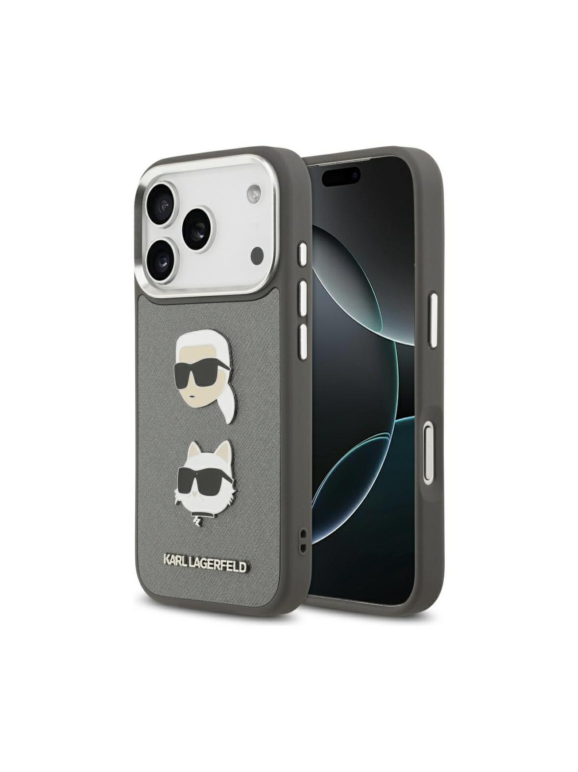 KARL LAGERFELD futerał do IPHONE 17 Pro KLHCP17LPSFDHPOG (FW Grained PU W/ K&C Heads Pin & Logo) szary
