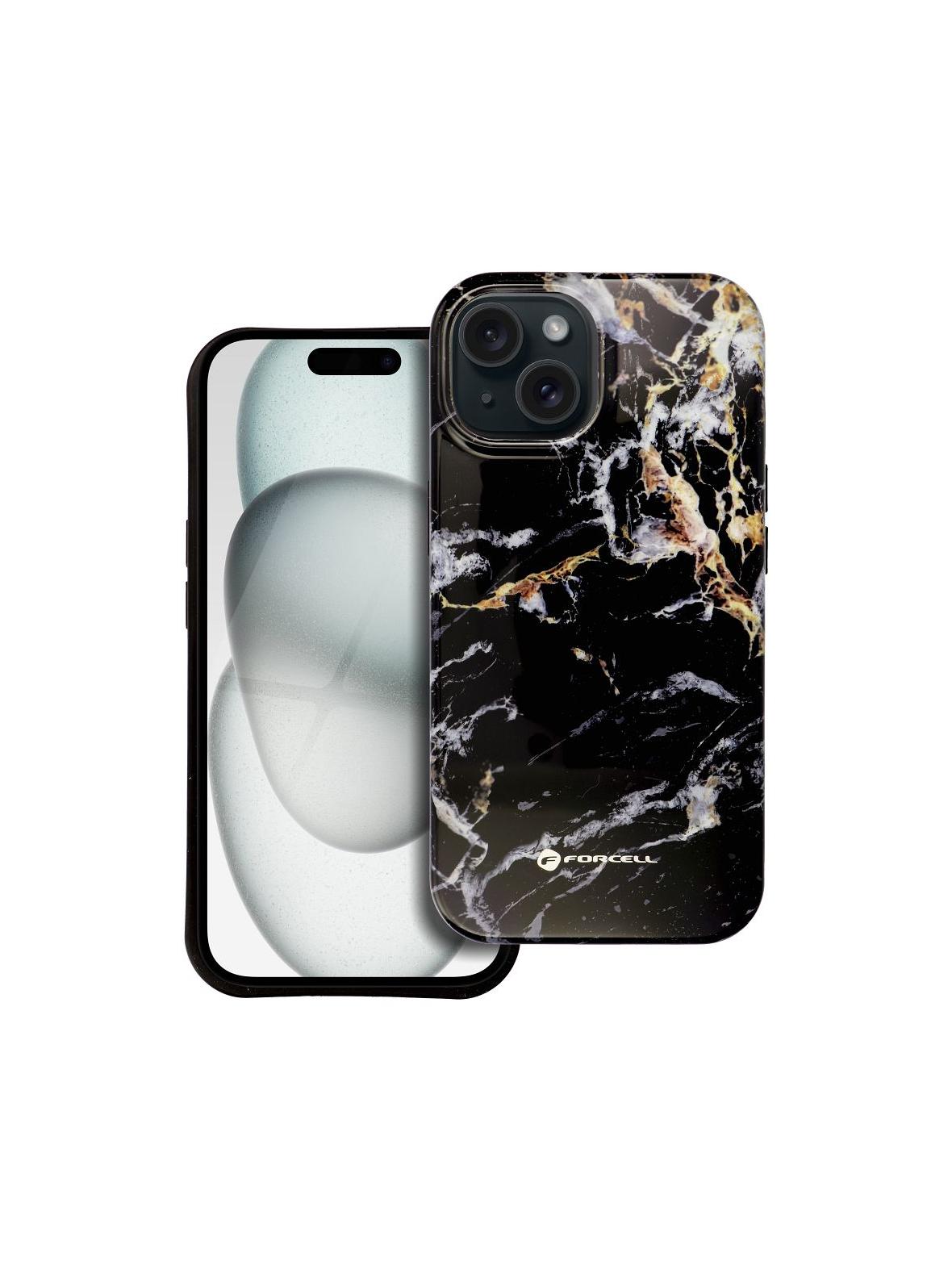 Etui na iPhone 15 PRO Forcell F-Protect Mirage zgodny z MagSafe Military Drop-Test black marble