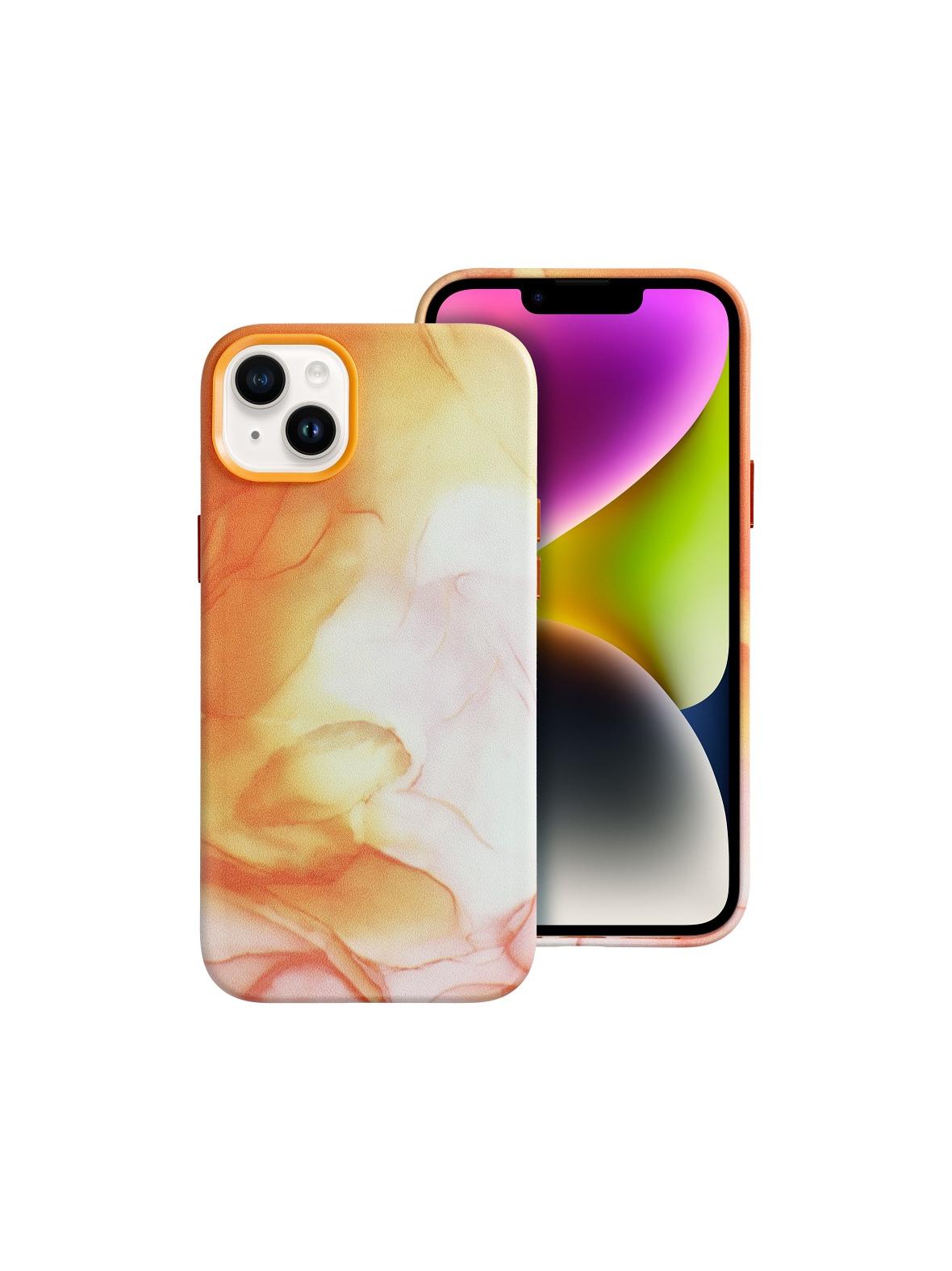 Futerał LEATHER MAG COVER kompatybilny z MagSafe do IPHONE 14 Plus orange splash