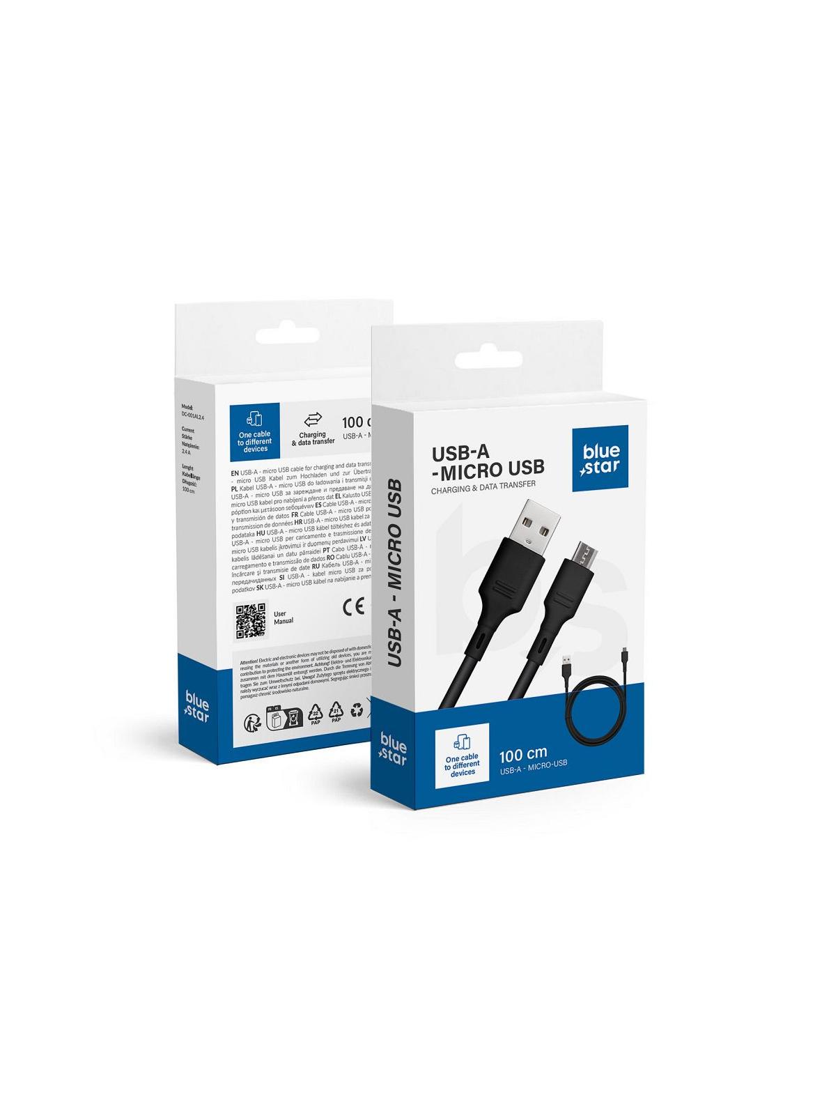 Kabel USB A do Micro USB Blue Star 2A 1 m DC-001AM2.0 czarny