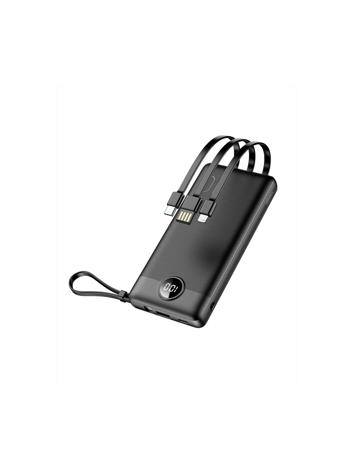 Powerbank Veger C10 (W1116) 10000 mAh z wbudowanymi kablami Micro USB / Typ C / Lightning czarny
