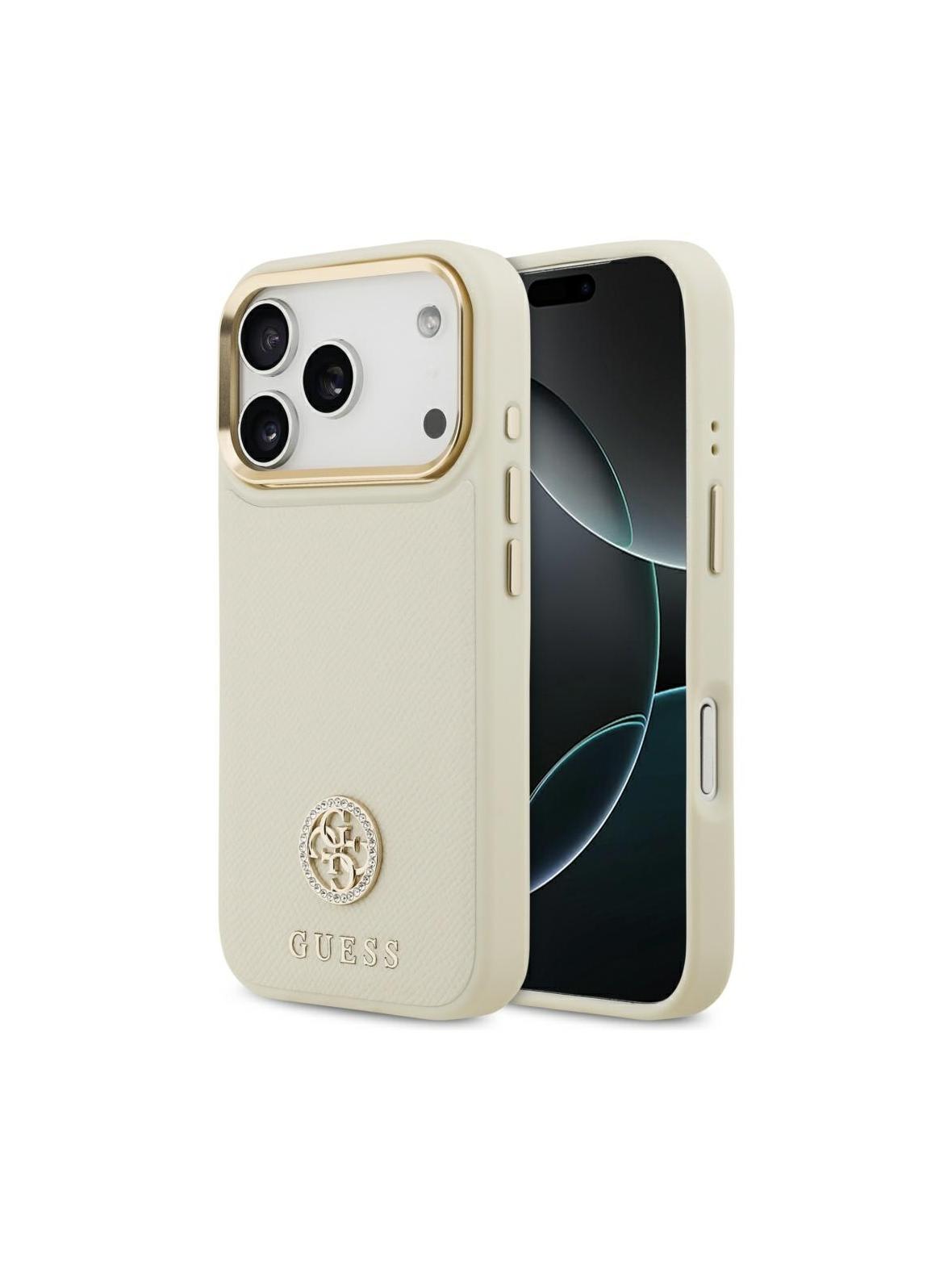 GUESS futerał do IPHONE 17 Pro kompatybilny z MagSafe GUHMP17LPGCRMDEE (PU W/ Grained Strass Logo) beżowy